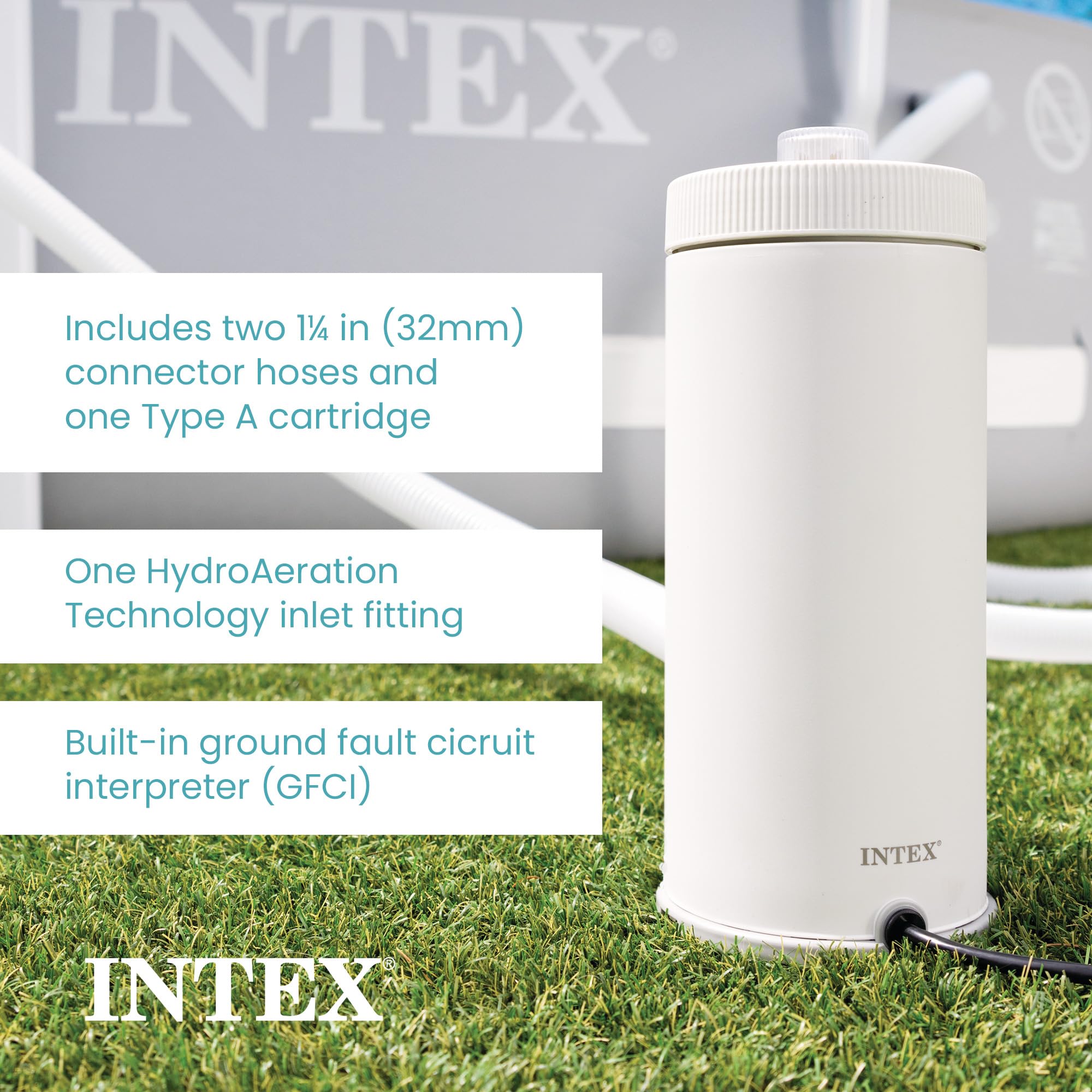 INTEX Krystal C1000 Pompe de filtration à cartouche transparente pour piscine hors sol : débit de la pompe 1000 GPH – Circulation et filtration améliorées – Installation facile – Clarté améliorée de