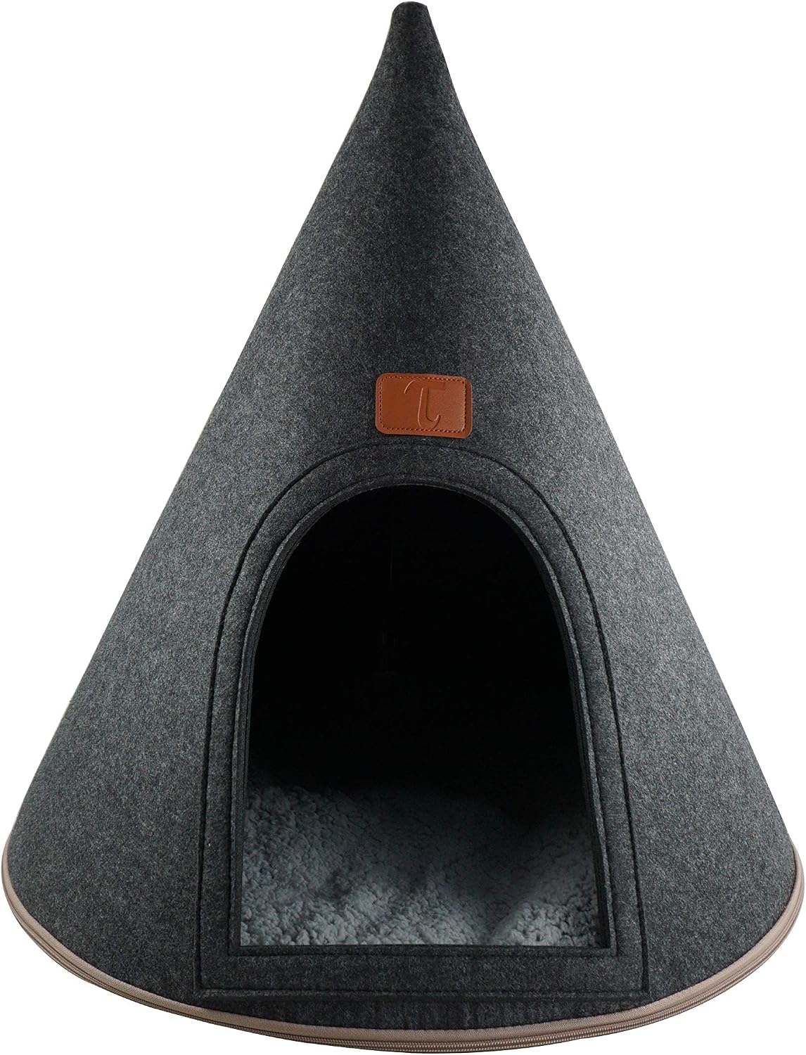 Tau Homes My Secret Cone Cave Easy Assembly Premium Felt Modern Cat Dog Small Animal Pet House Bed Condo (Medium, Dark Grey)