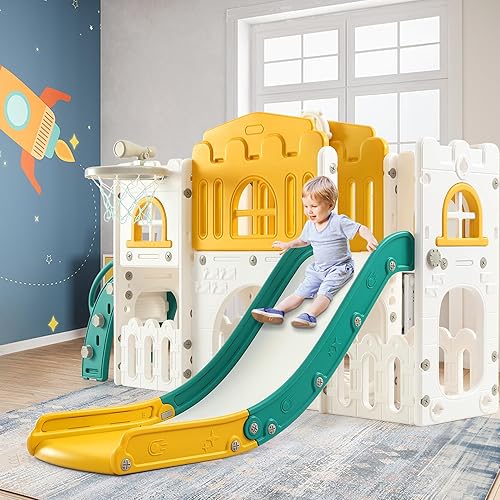Miniatura 2 de 8 in 1 Toddle Slide Playset, Kids Slide and Climber Playset wAisle, Basketball Hoop, Telescope, Outdoor Indoor Playground for Kids 1-3, wStorage