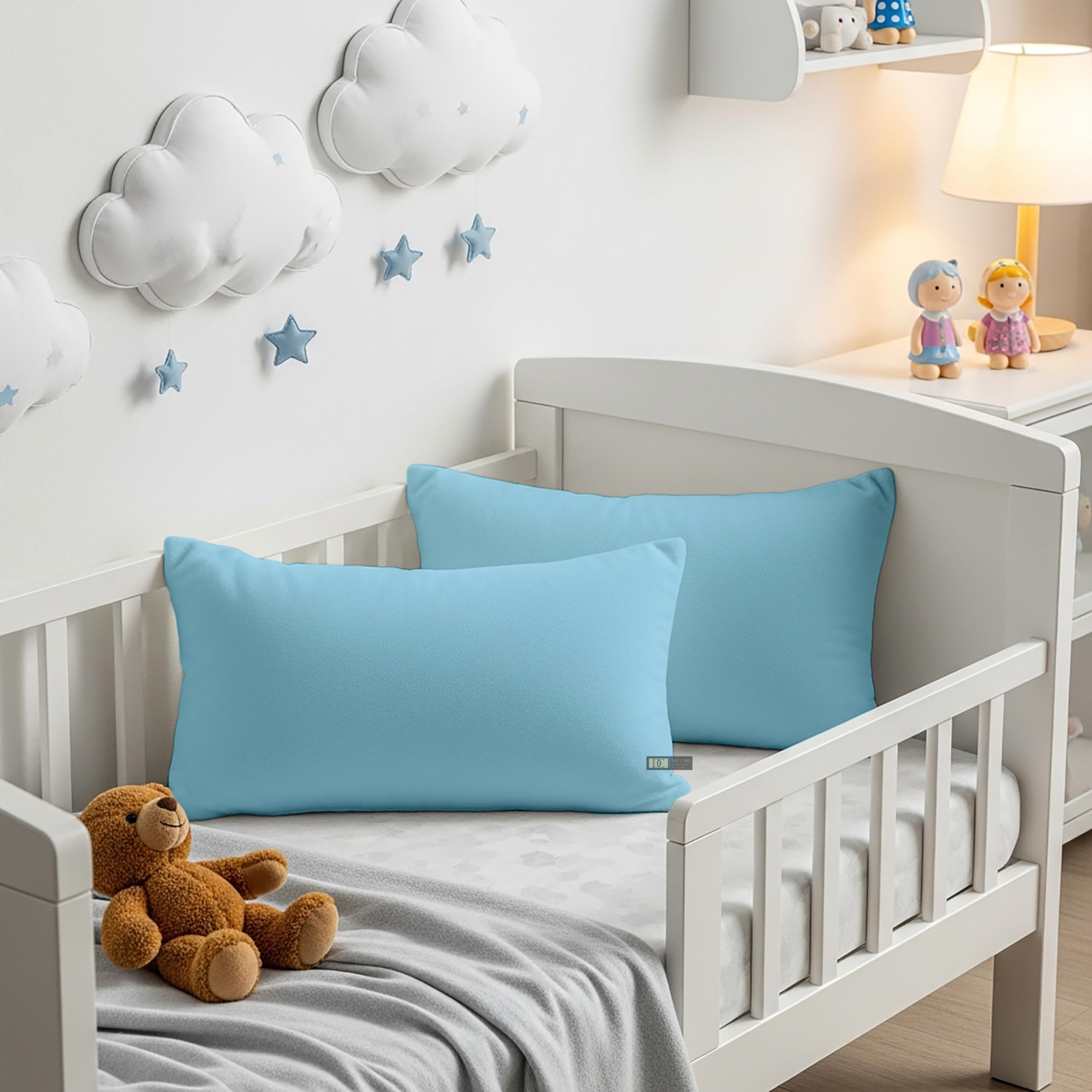 Day Care® - Egyptian Cotton Toddler Pillowcases - Set of 2 | Soft Breathable Travel Pillow Case | 500TC Machine Washable Nursery Small Pillow Covers | 14x20 Inch - Sky Blue-image-38