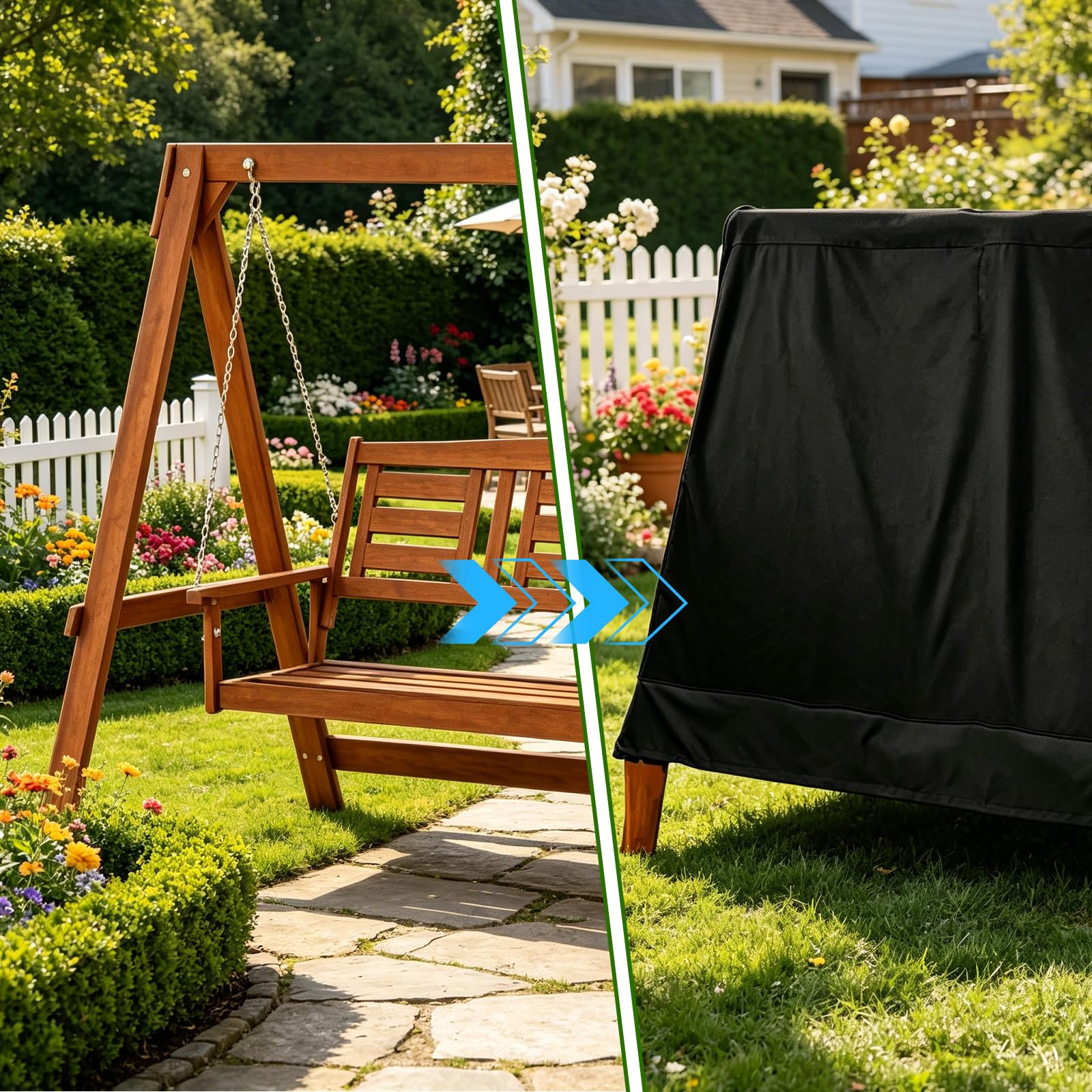 Copertura per dondolo Hollywood, telaio ad A, copertura per altalena Oxford 210D, resistente agli strappi, impermeabile, antivento, per mobili da giardino (216 x 140 x 170 cm)