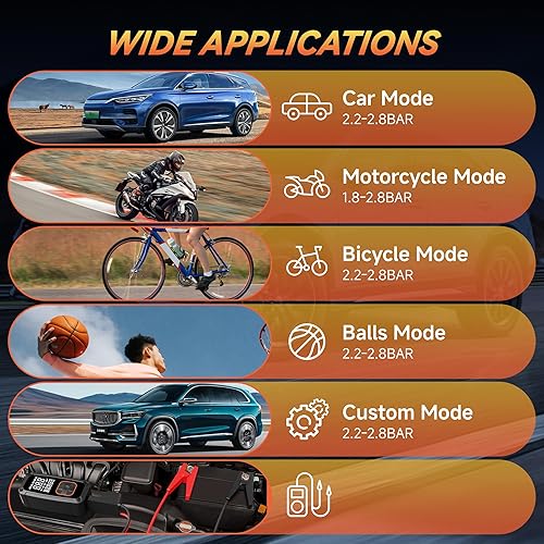 Miniatura 6 de Compresor de aire portátil para inflador de neumáticos, inflador de neumáticos portátil de 150 PSI para automóvil, bomba de aire de neumáticos de
