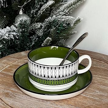 Ceramic Tea Cup,Ceramics Travel MugCoffee MugTea and Saucer Set, Vintage Green Coffee Mug, Porcelain Mugs for Home Kitchen 250 ml / 8 Oz