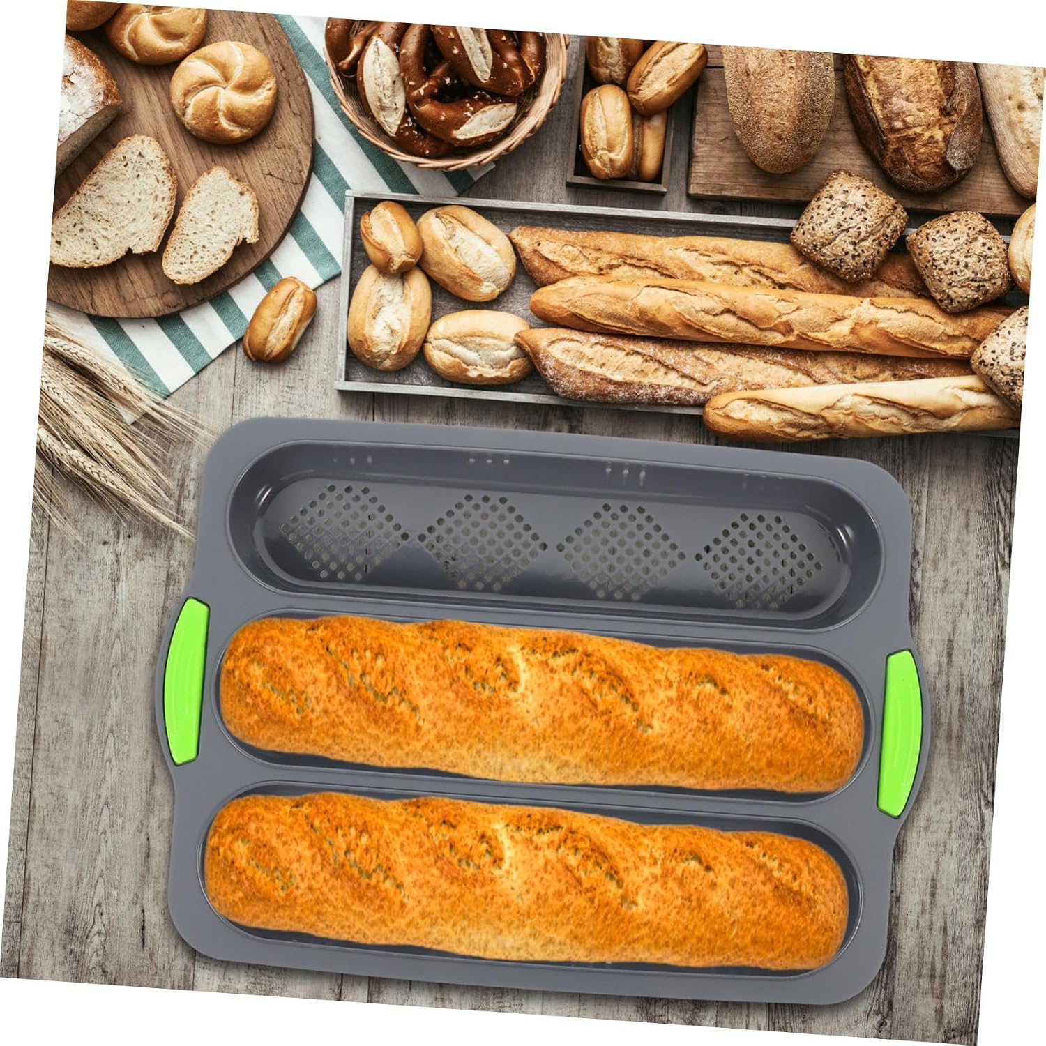 SOLUSTRE Non-stick Silicone Baking Mould Wave Stick Bread Baking Tray Kitchen Tool Easy Clean