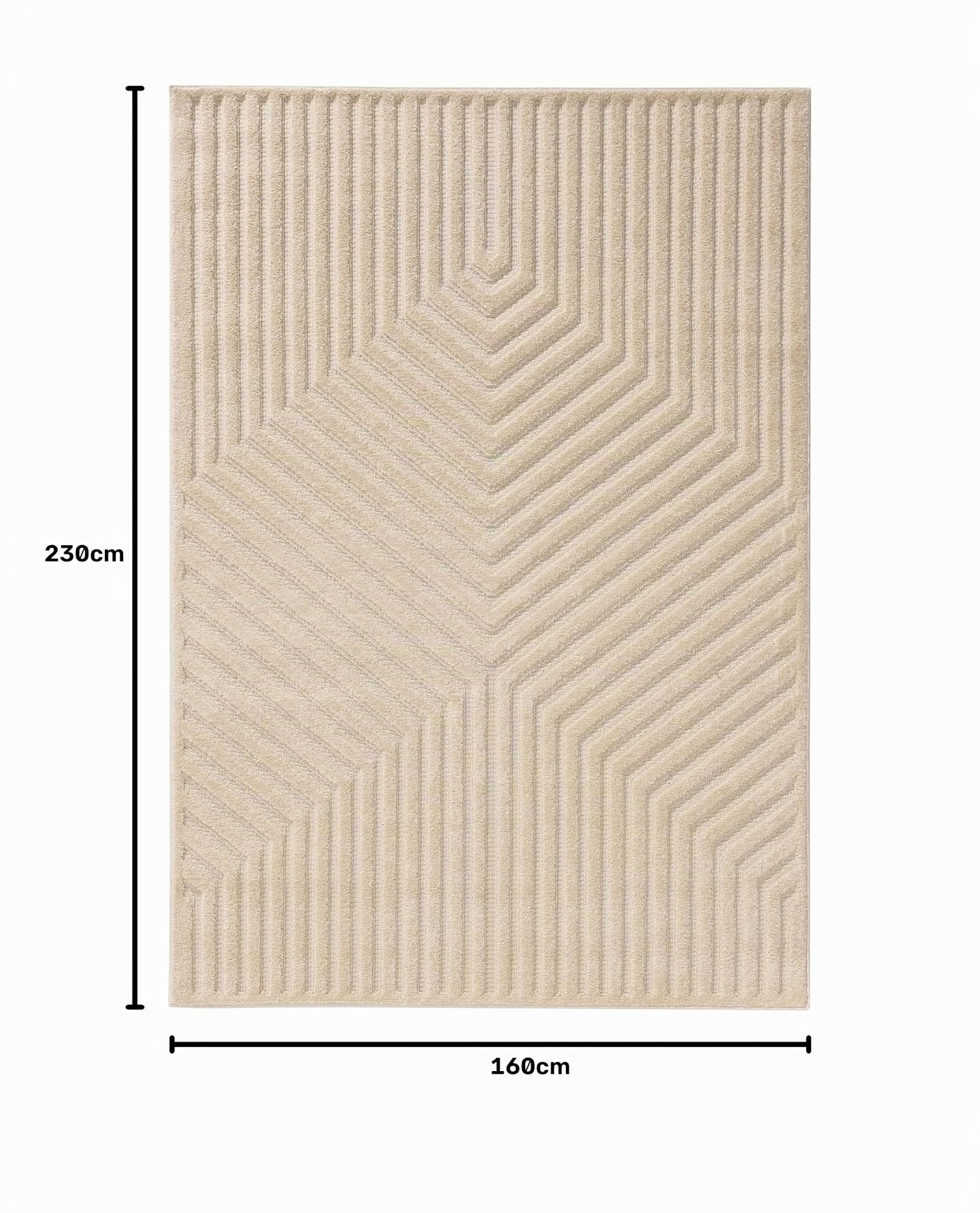 Interiyou Alfombra Salon Pelo Corto Lecce - 160x230 cm Crema - Diseño Boho escandinavo con Efecto 3D de Relieve - Plana con patrón geométrico