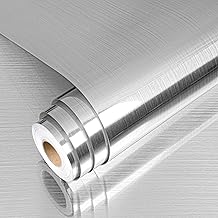 YENHOME Adhesive Paper for Furniture Metal 40 x 300 cm Vinyl Adhesive Silver Mirror Brushed Metallic Look Coating Work Surface Roll Decorative Sticker for Appliances Dishwasher