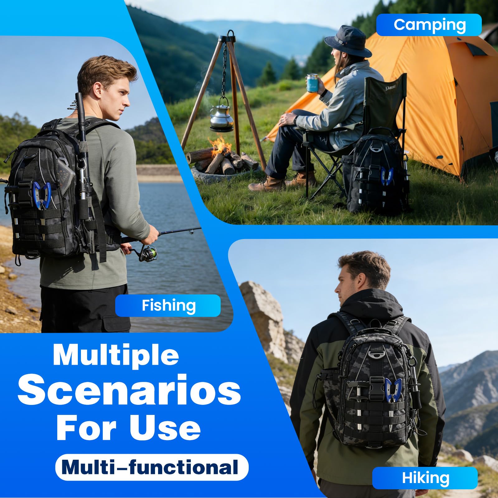 Mochila de pesca impermeable 40L con cajas, juego de 208 piezas, incluye cebo, pinzas, removedor de anzuelos y agarre de labio