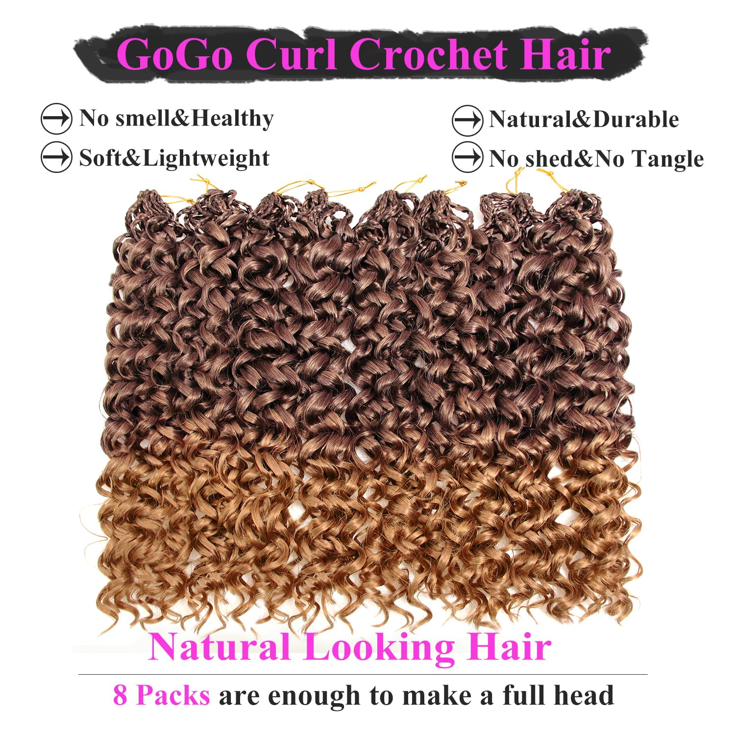 24 Inch Pre Looped Crochet Hair for Black Women–Gogo Curl Curly Crochet Hair with Deep/Water/Ocean Wave Texture, Lightweight Synthetic Hair, Easy Install, Natural Look (8 Packs, 33/27)