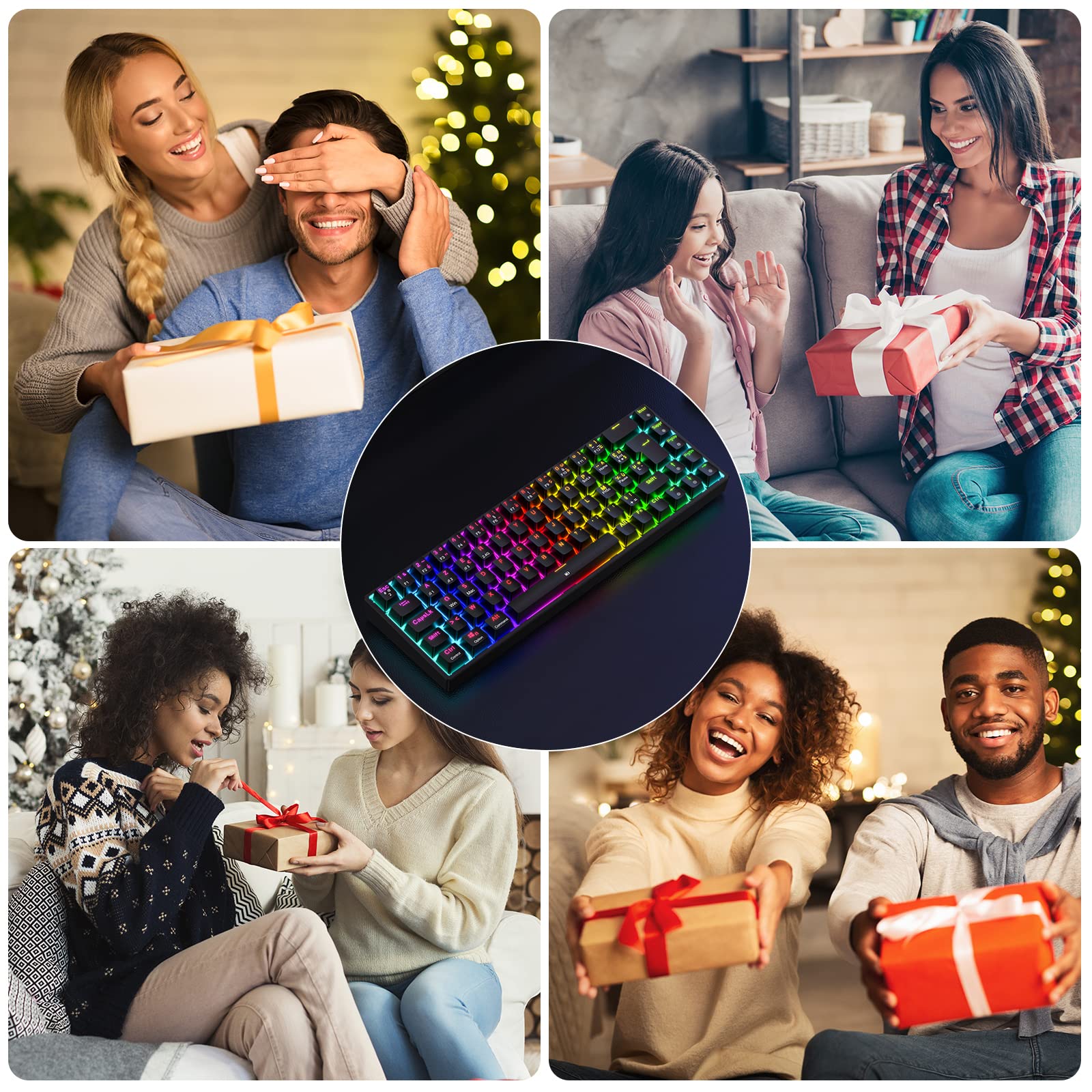TECURS Clavier Gaming sans Fil Mécanique Bluetooth /2.4G/ Cable Clavier de Jeu RGB 65% TKL AZERTY Switch Rouge pour iPad/PC/Windows/Mac/PS4, Noir