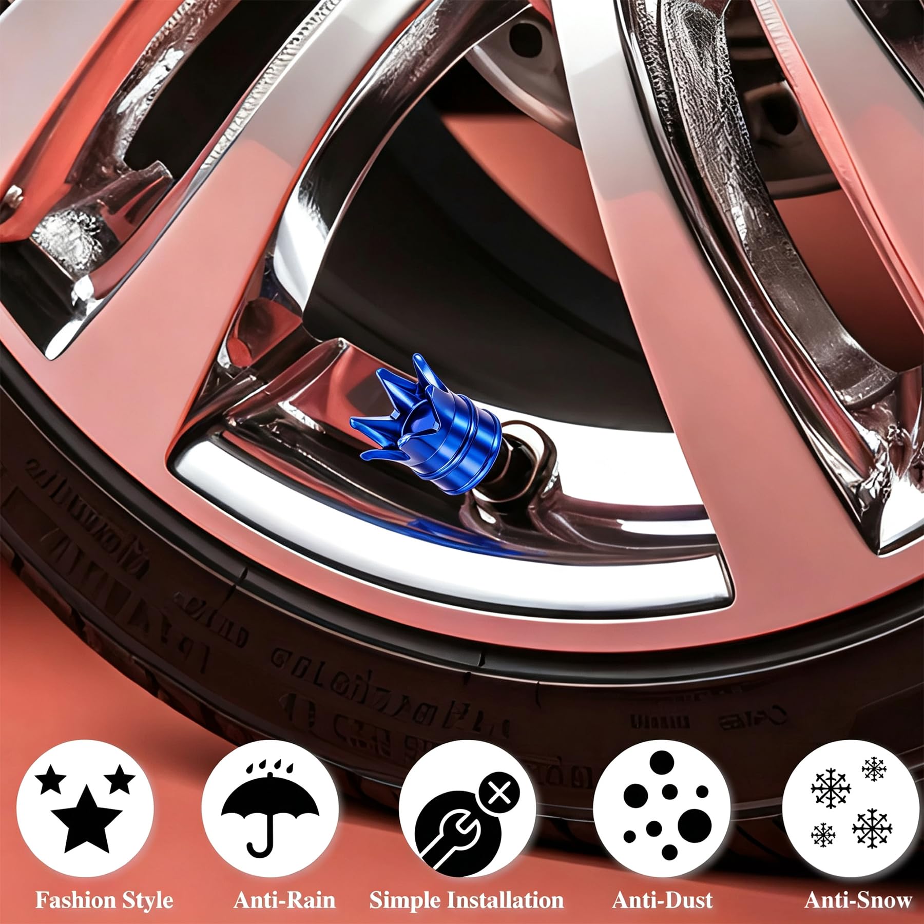 8 tapas de válvula de neumático estilo corona, tapas de aire, aleación de aluminio, a prueba de polvo e impermeable, para coches, camiones, bicicletas, motocicletas, bicicletas (azul)