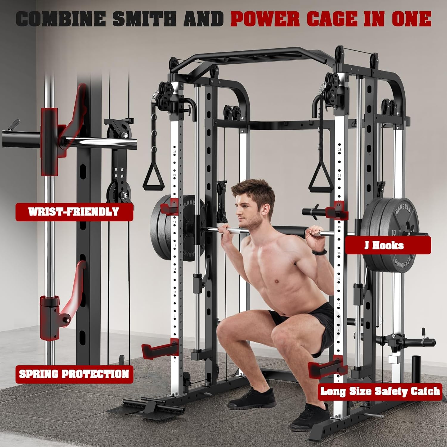 Royal Fitness Royal Fitness Smith Machine – Multifunctional Power Cage with Cable Pulley System - Image 3