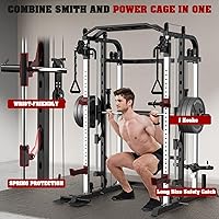 Vista 3 de Smith Machine, Multifunctional Power Cage Rack with Smith Bar and Cable Pulley System, and LAT Pull Down Machine for Home Gym