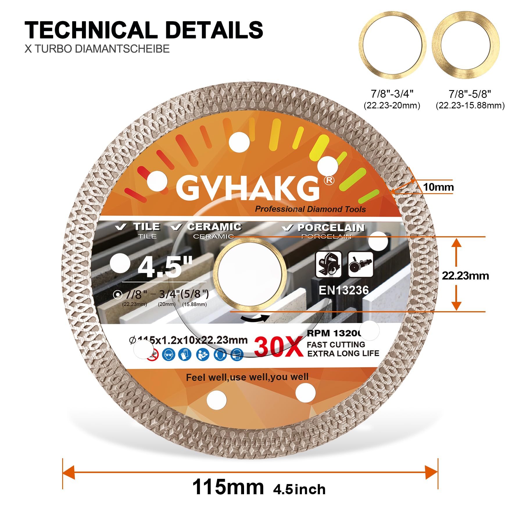 GVHAKG 3 Pack 115mm Diamond Cutting Discs, Super Thin Diamond Blade for Cutting Porcelain Tiles Ceramics Granite Marble (115x22.23mm) - Image 2