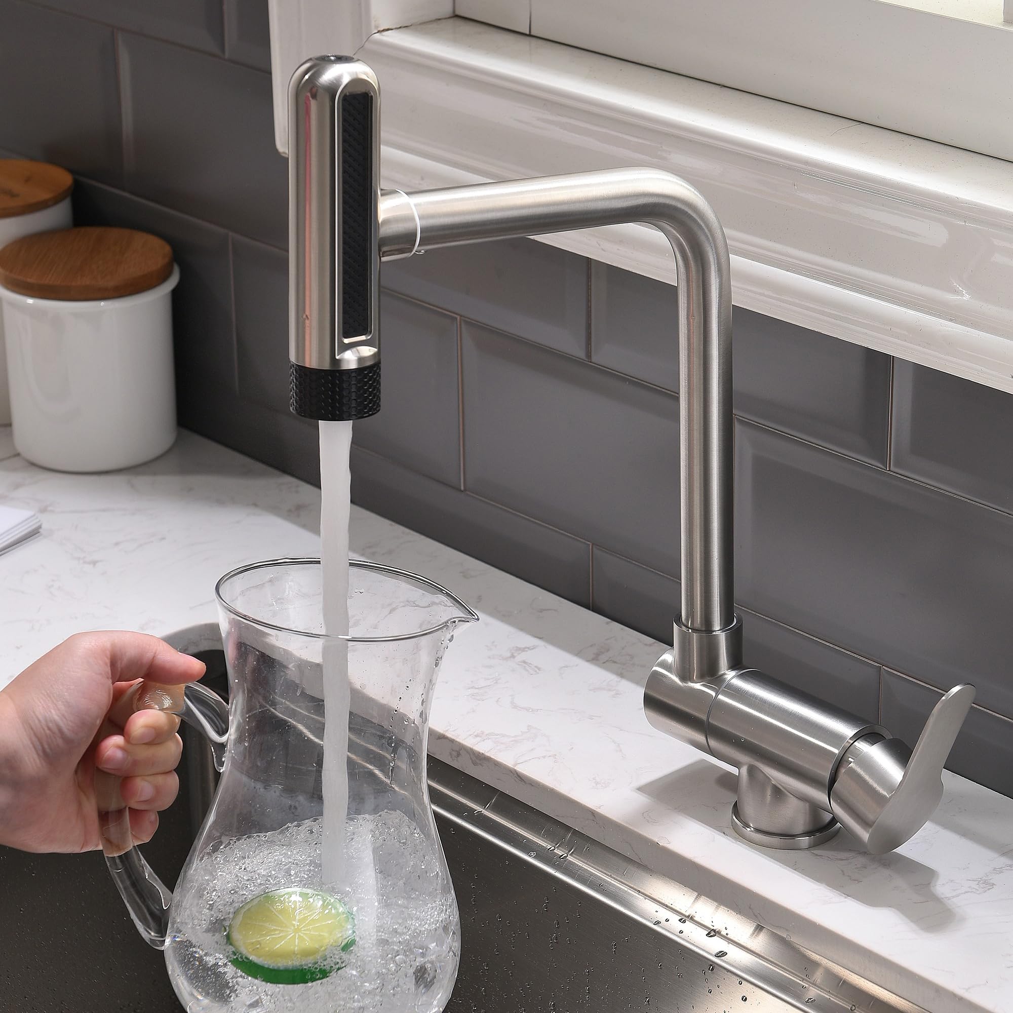 Rubinetto da cucina pieghevole, 4 modalità di spruzzatura dell'acqua, ad alta pressione, per davanzale, in acciaio inox 304