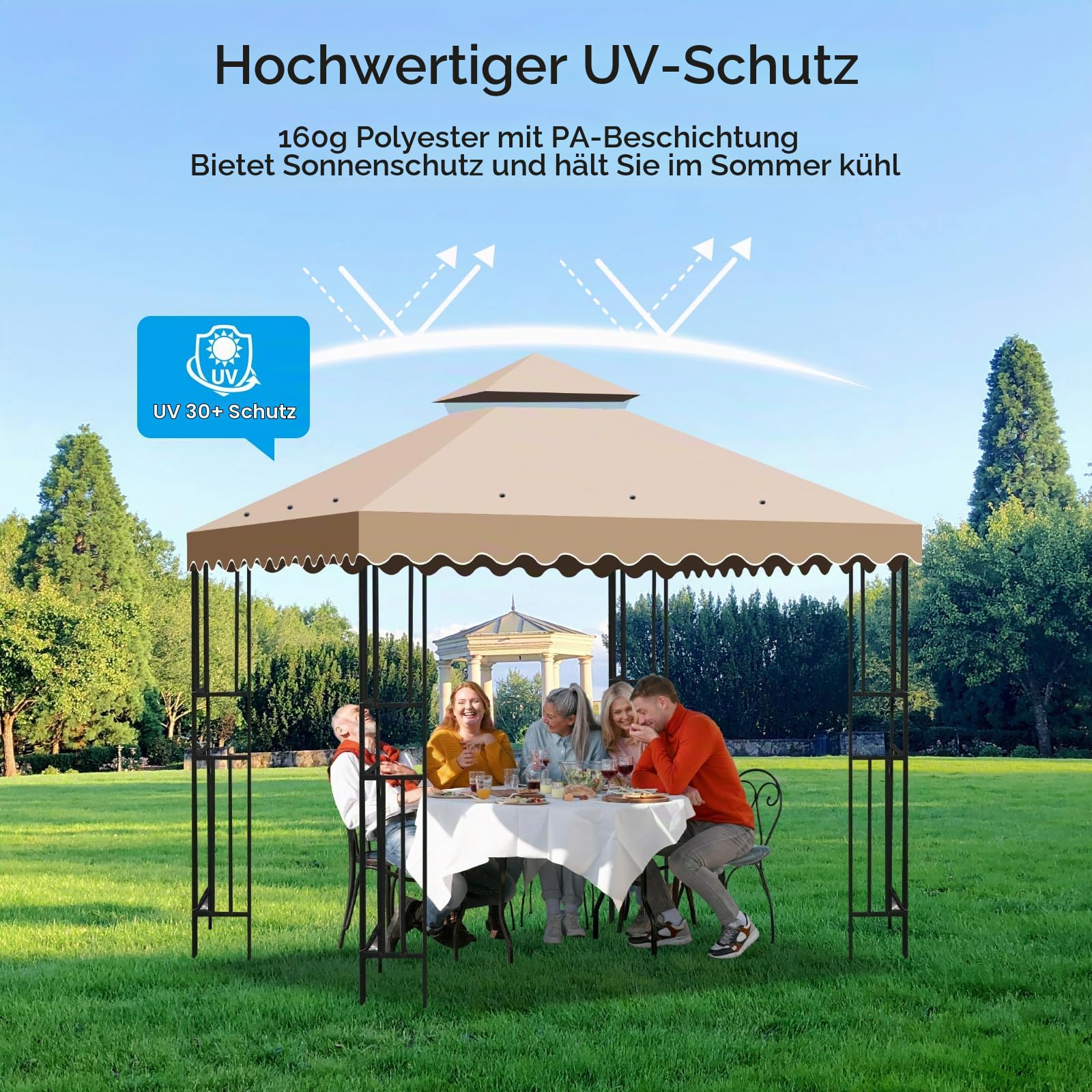 Ersatzdach Pavillon 3 x 3 m, Wasserdicht Pavillon Dach 300D Polyestergewebe für Gartenpavillon mit Air Vent, Doppeldach UV-Schutz-Sonnenschutz für Garten und Camping