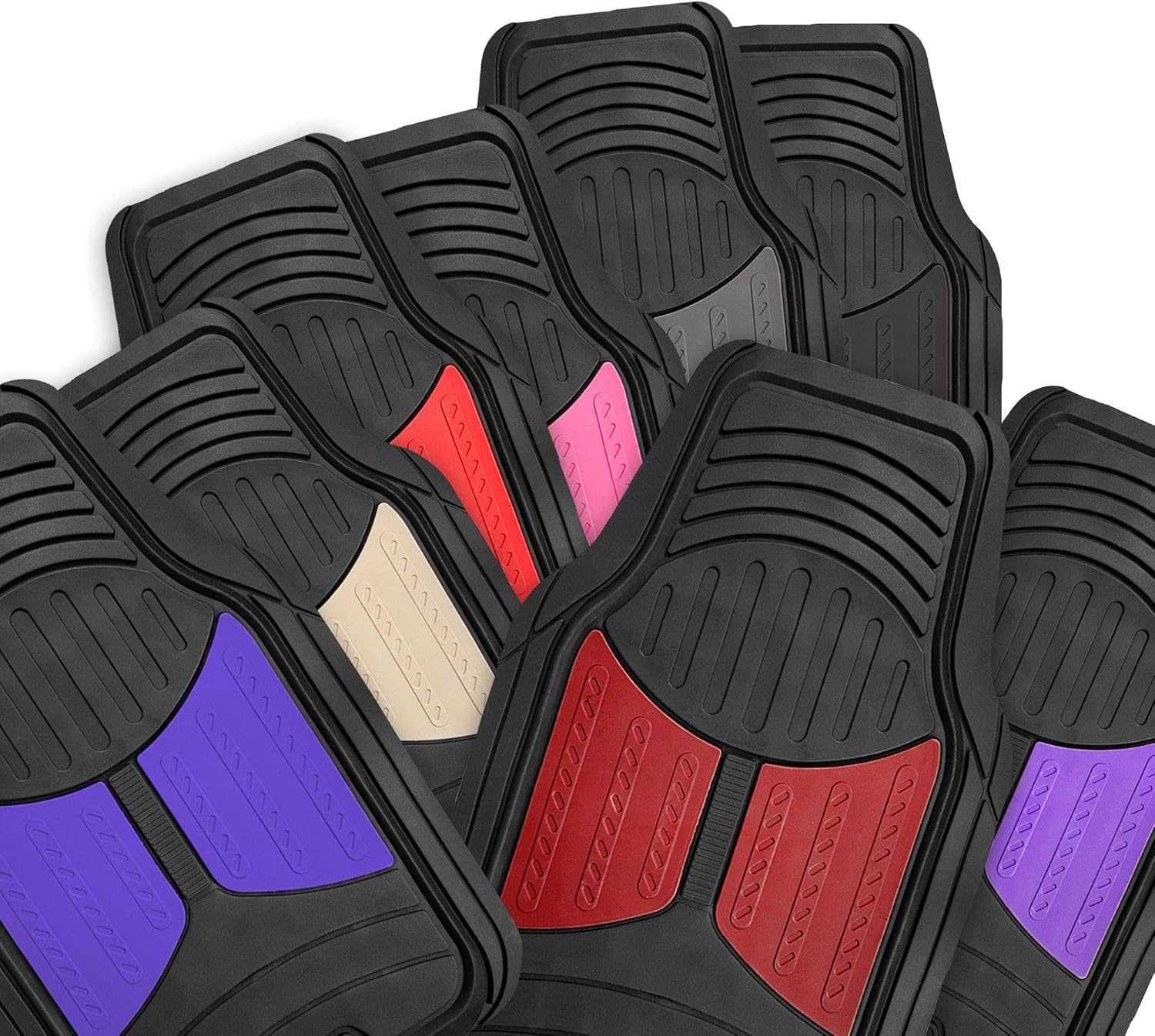 FH Group Car Floor Mats Climaproof Heavy Duty Rubber Floor Mats for Sedan, SUV, Truck, Universal Fit Automotive Floor Mats Trimmable Full Pink Set, Combo Small Car Seat Cover Design