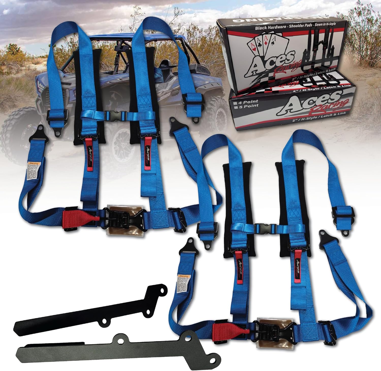 4-Point Harness Kit with Mounting Hardware for Kawasaki KRX 1000 – Fits 2-Seat Models & Rear of 4-Seat Models – Latch & Link (Blue)