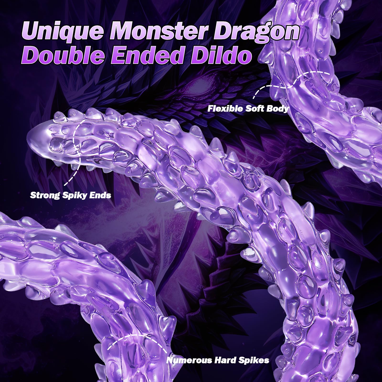 Double Ended Dildo Anal Dildo, 23.2” Long Dildo with Clear Purple Flexbile Big Dildos, Monster Double Sided Dildos & Large Anal Plug, Adult Sex Toy Lesbian Couples Gay Women Clitoral Stimulator