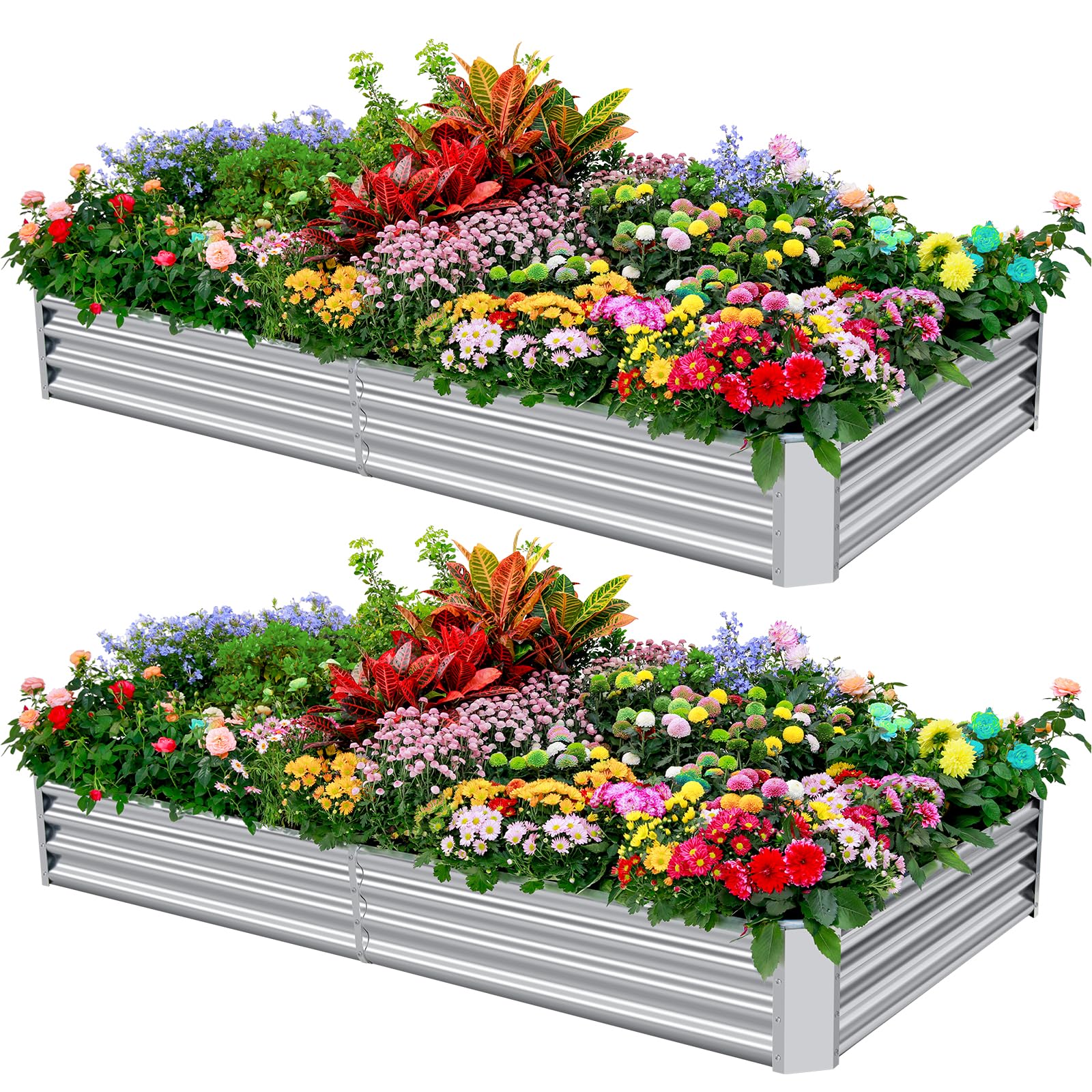 Land Guard 2 Pack 8×4×1ft Galvanized Metal Raised Garden Bed, Metal Planter Kit Box Outdoor for Deep-Rooted Vegetables, Flowers, Green and Herbs…