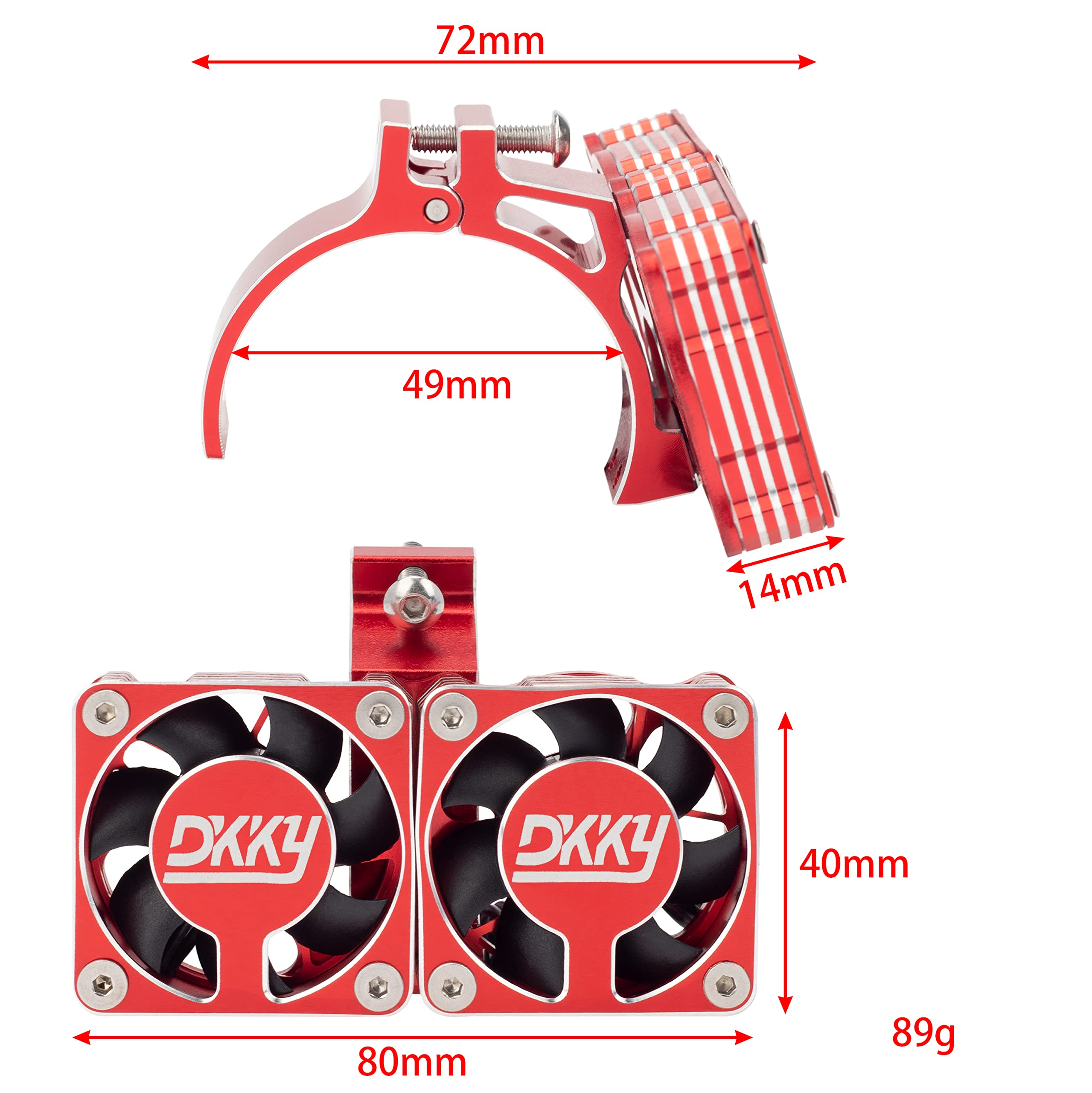 DKKY 4010 Wentylator chłodzący do silnika RC z regulowanym wspornikiem od 47 do 51 mm, podwójny wentylator 15000 obr./min, 1717 4985 z wykroczeniem ARRMA, Felony, Limitless i Axial Moto