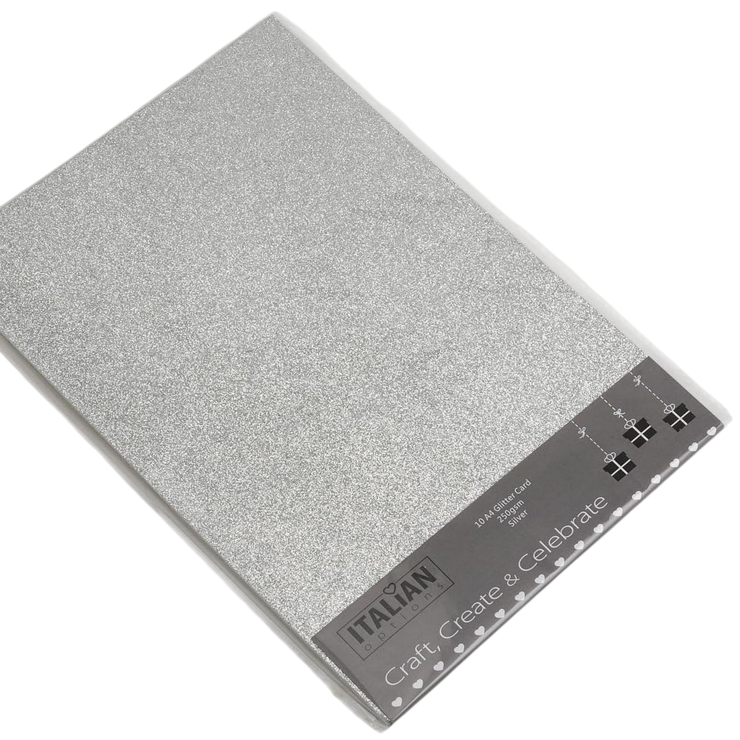 Italian Options Non-Shed Glitter Cardstock Paper, Sturdy Glitter Card for Electronic Die-Cutter Machines, Christmas Crafts and Card Making Supplies, 10 Coloured Sheets, A4, 250gsm, Silver