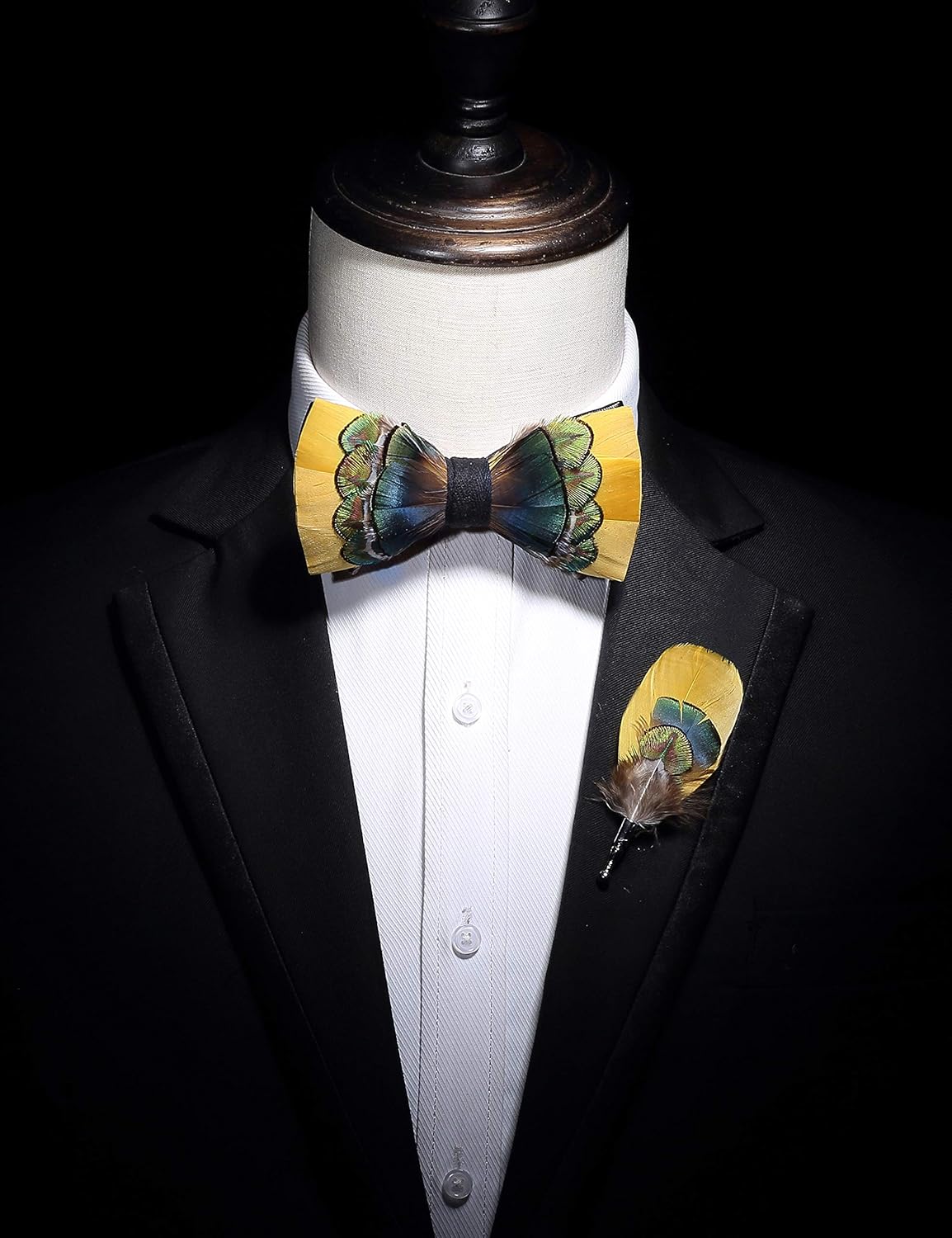 RBOCOTT Handmade Feather Pre-tied Bow tie and Brooch Sets for Men - Image 5