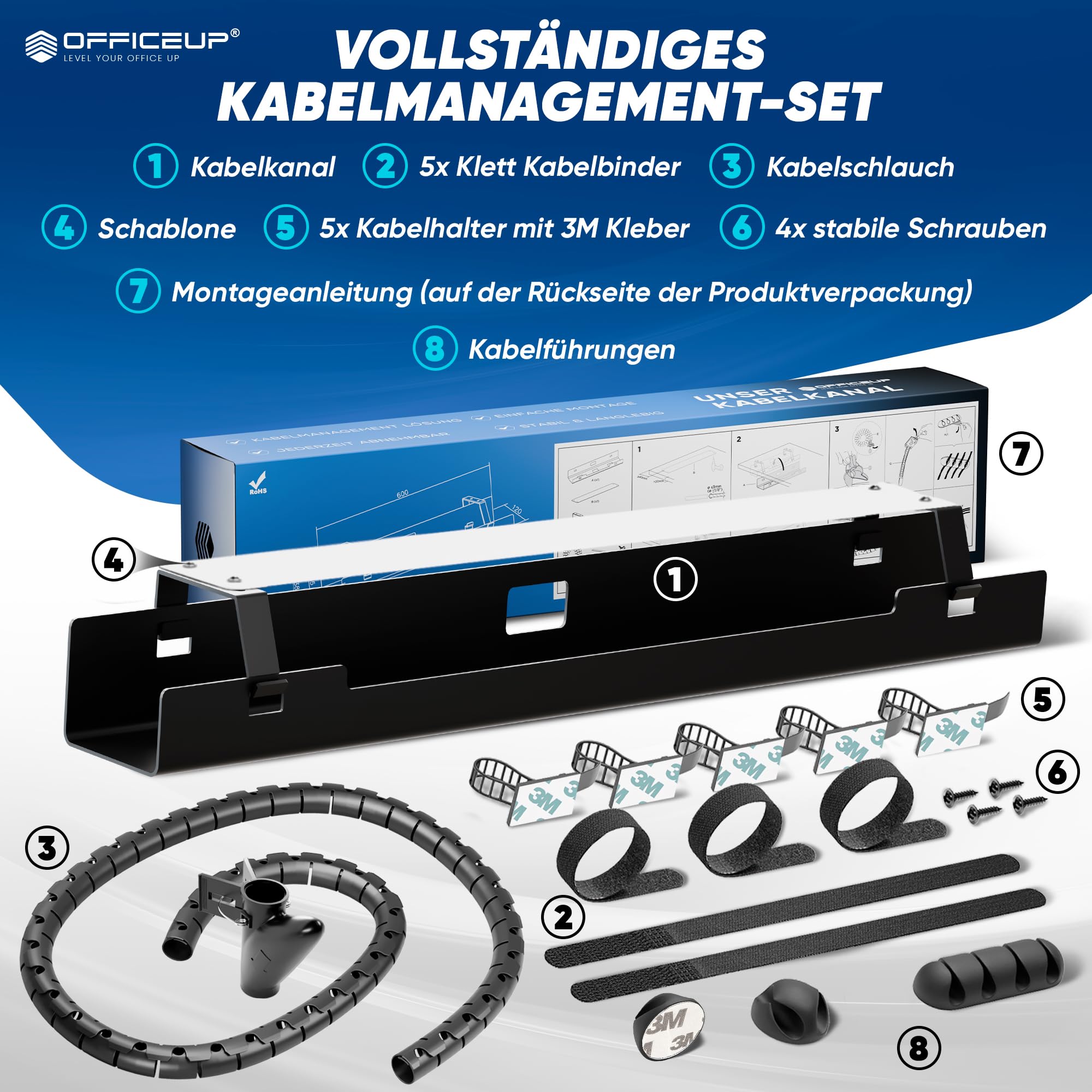 Canal de cable XXL para escritorio, 90 cm, gestión de cables, gestión de cables, soporte para cables [extraíble], bandeja para cables, disponible ahora