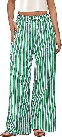 PRETTYGARDEN Women's Wide Leg Lounge Pants 2025 Summer Drawstring Elastic Waist Comfy Striped Pajama Bottoms Trendy Clothes