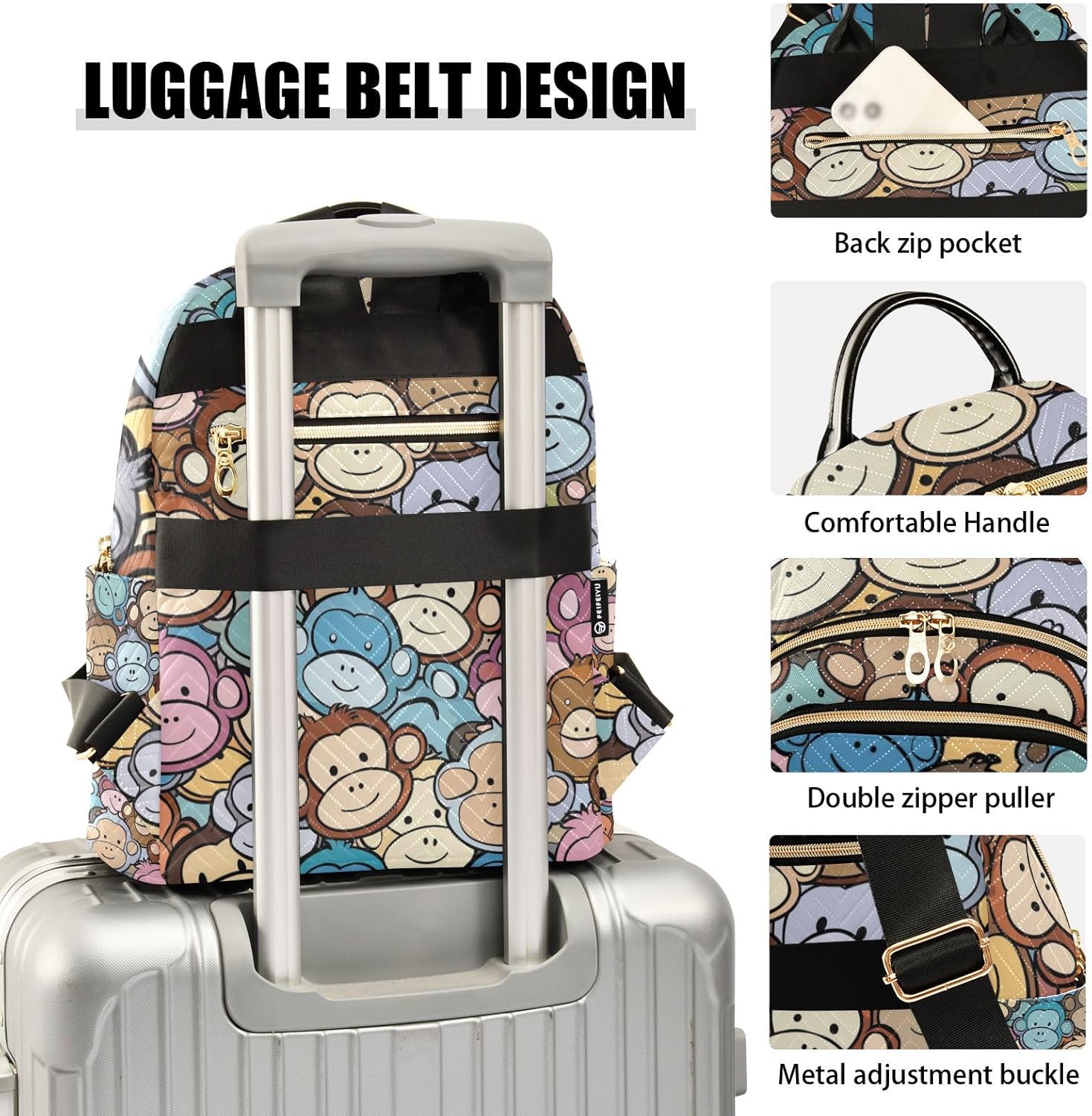 Small Backpack Purse for Women, Small Monkey Travel Bag Casual Daypack Shoulder Bag