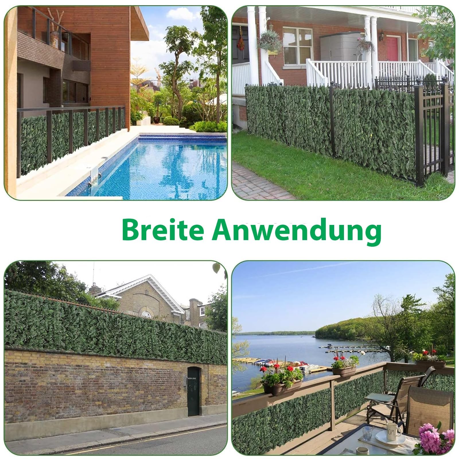 Youyijia Künstliche Efeu Garten Sichtschutz Zaun Sichtschutzgitter Hecken Blättern Paneele Rolle Pflanzenkulisse für Gartenhecken Balkon Außendekoration (Grün, 100x600cm)