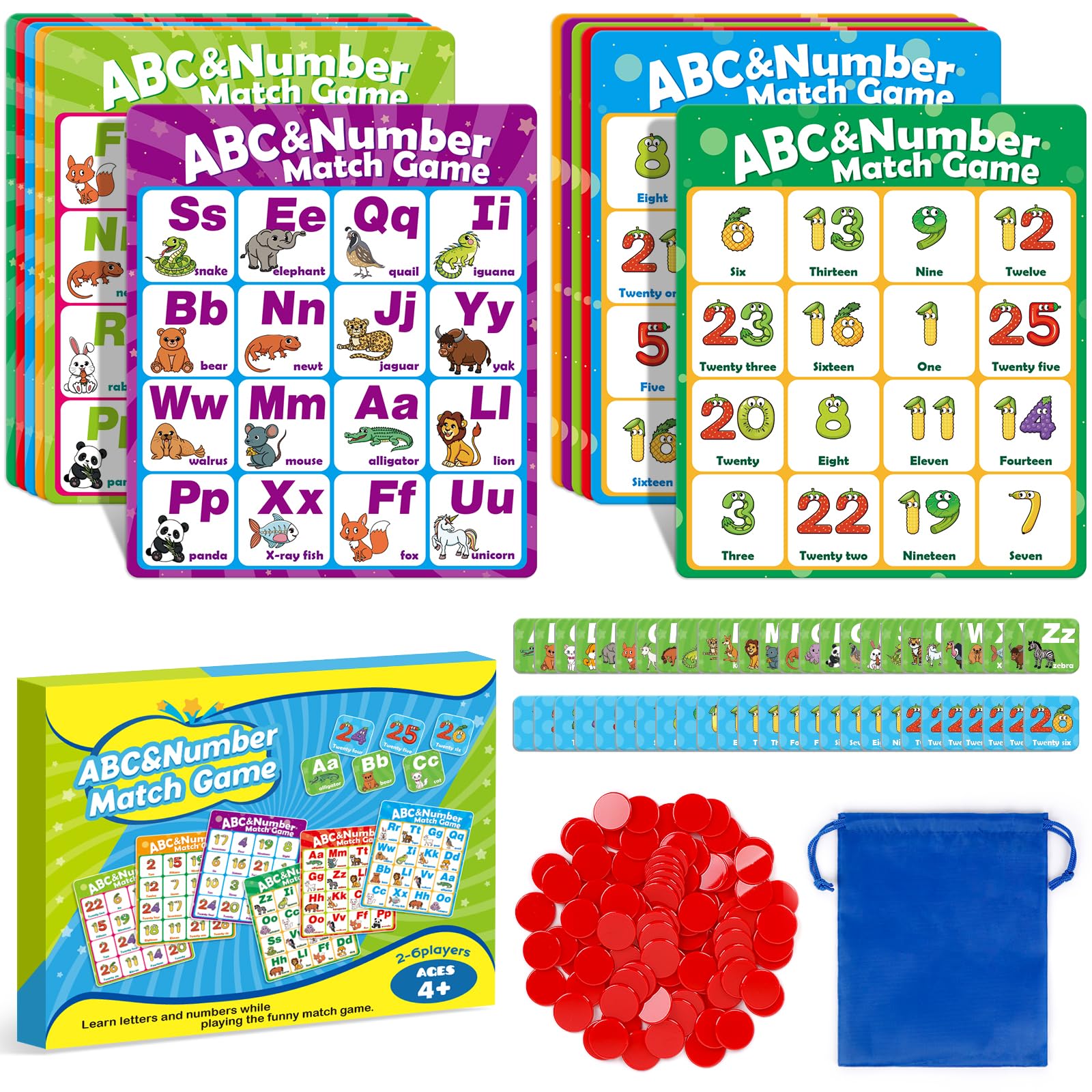 Alphabet Bingo Game,Letter/Number/Sight Word Bingo Game for Kids,ABC and 123 Board Games for Kids 4-6,Alphabet Learning Toys for Kindergarten,Matching Perfection