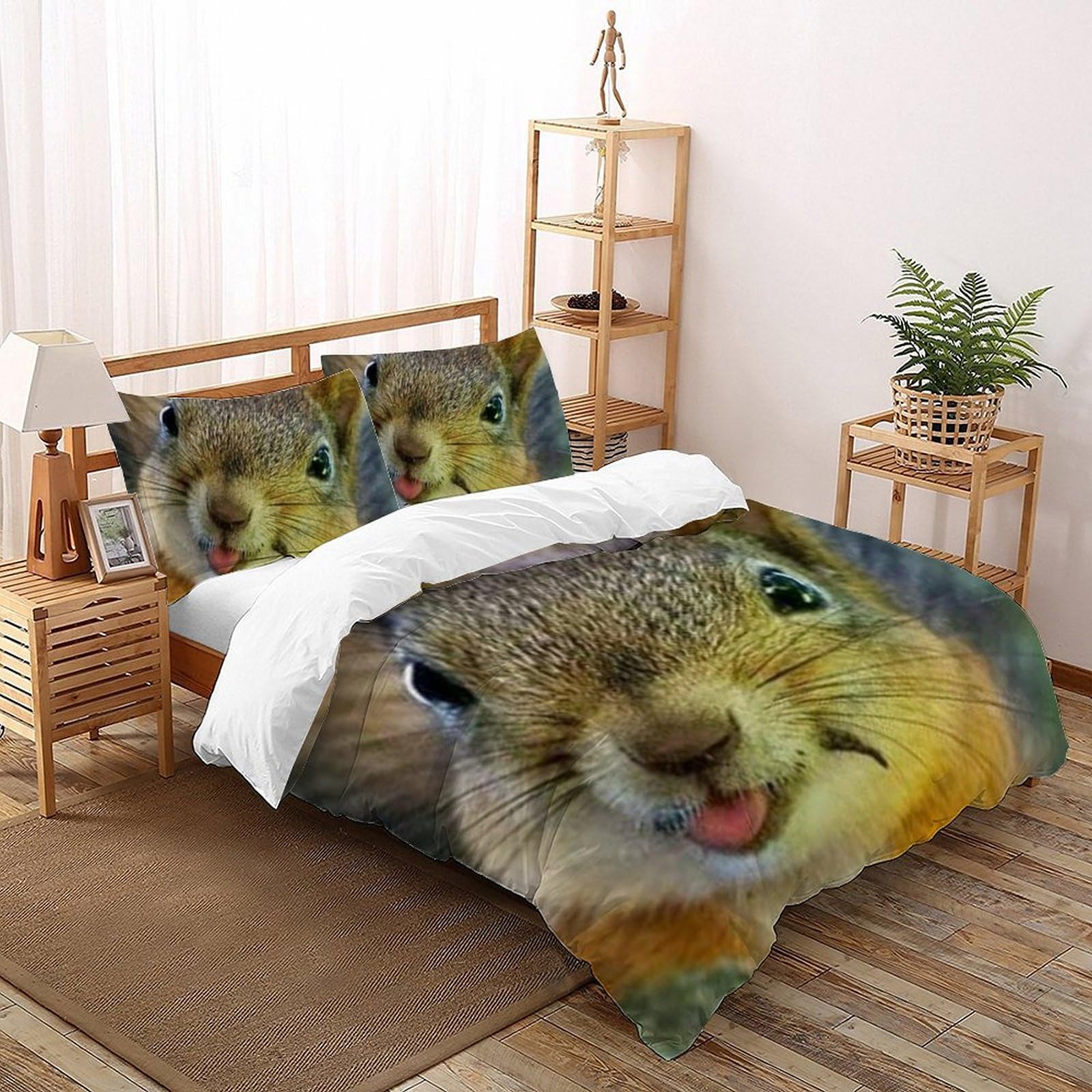 Housse de couette écureuil 220x240 literie animaux imprimé 3D zip