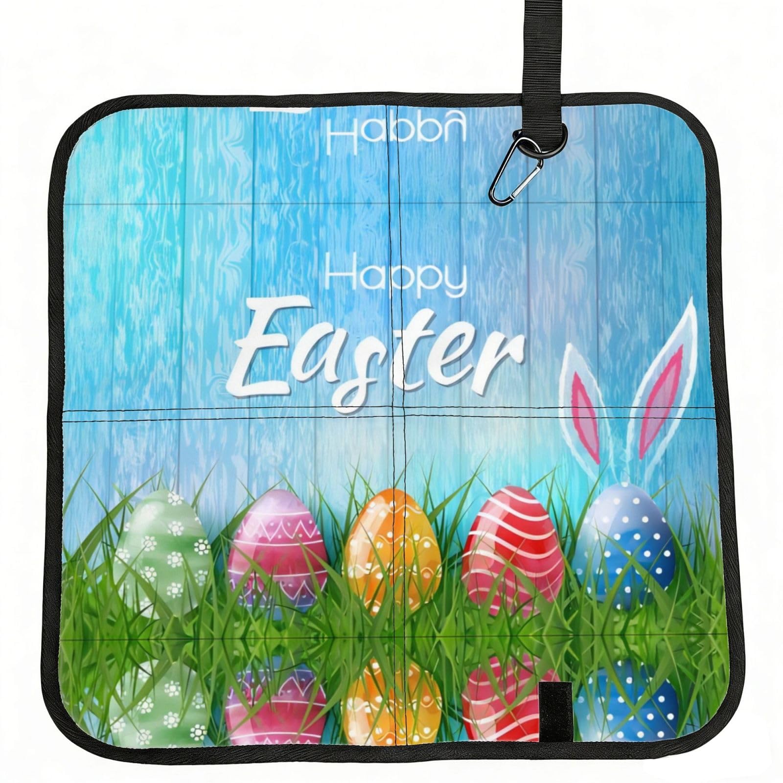 WZYCWB Easter Egg Bunny Grass Wooden Foldable Seating Cushion with Carabiner - Stadium Mat for Camping, Hiking and Outdoor Activities
