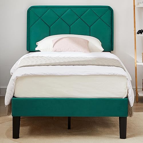 Miniatura 49 de VECELO Base de cama de tamaño matrimonial con plataforma tapizada de terciopelo de alta calidad con cabecera ajustable en altura / base de colchón,