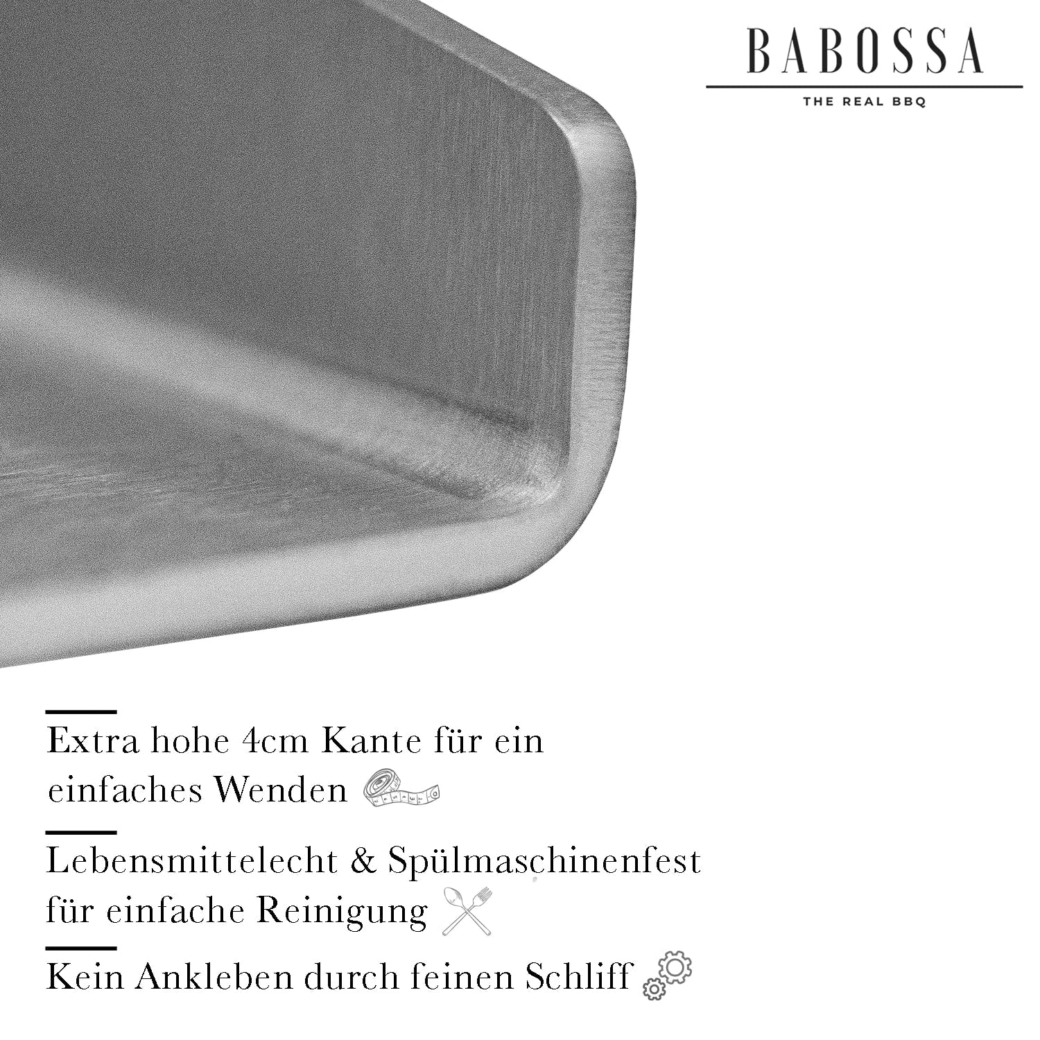 BABOSSA Grill Plancha aus V2A Edelstahl 30 x 45 cm – Erstklassige Verarbeitung & perfekte Hitzeverteilung – kompatibel mit Rösle Vario Edition – Teppanyaki Platte 100% Made in Germany