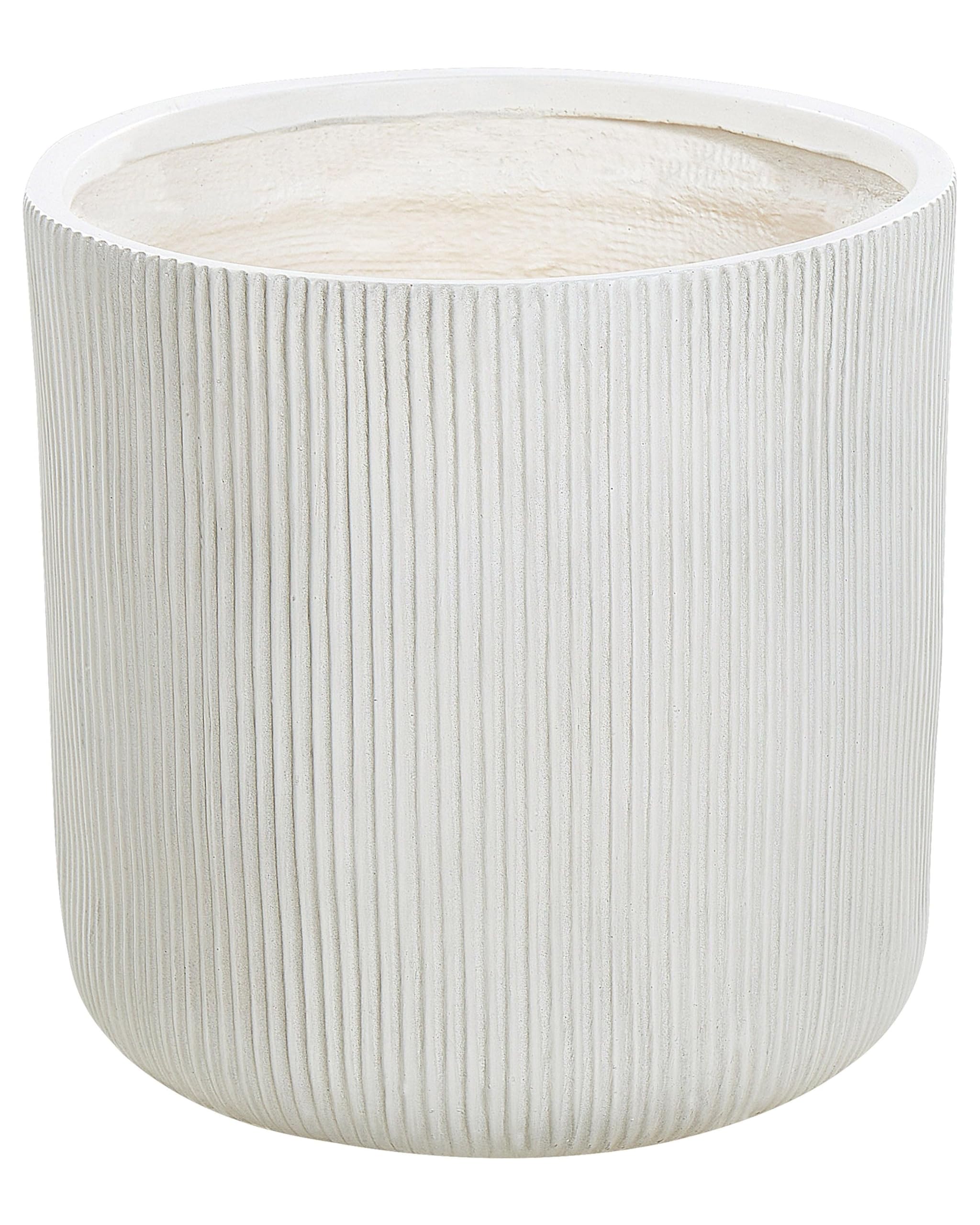 Blumentopf Ton und Glasfaser weiß rund 45 x 45 x 45 cm mit Rillen modern Oreoi