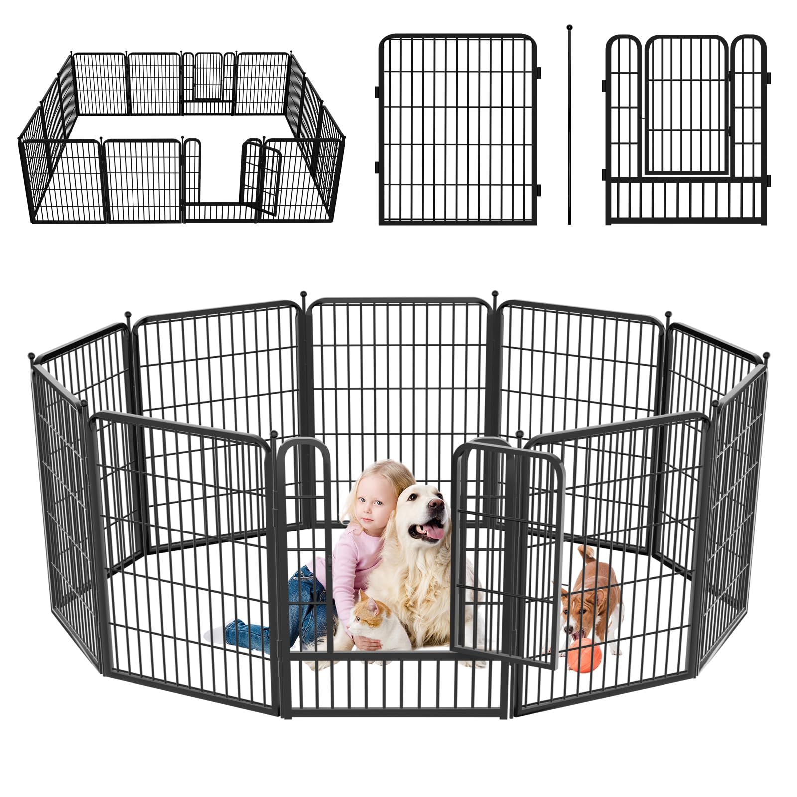 Jhsomdr Dog Playpen Indoor, 32" Height Portable Dog Fence 10 Panels Pet Pen Outside for Yard, Pet Playpen with Lockable Door for Medium/Small Dogs,