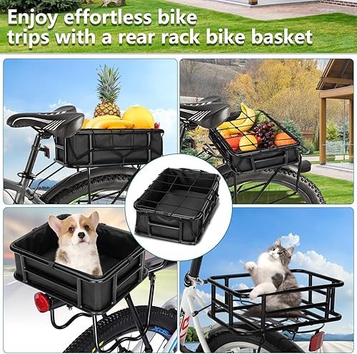 Miniatura 6 de Upgraded Rear Bike Basket with Cargo Net and Black Thickened Liner,Universal Bike and Electric Bike Rear Basket,Same Day Shipping - 2 Year Warranty