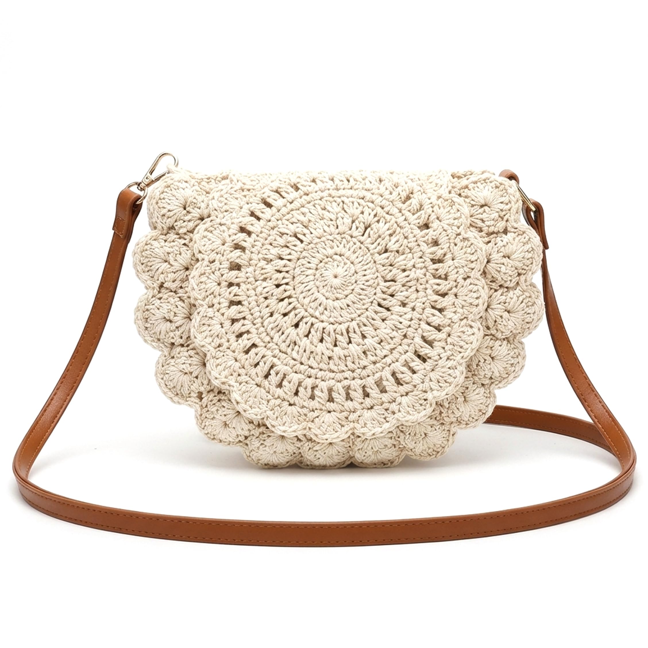 Ameble Boho Crossbody Bags for Women, Woven Crossbody Bag for Women, Boho Crochet Cotton Rope Saddle Purse, Handwoven Shoulder Bag, Beige Woven, Bags for, Pur