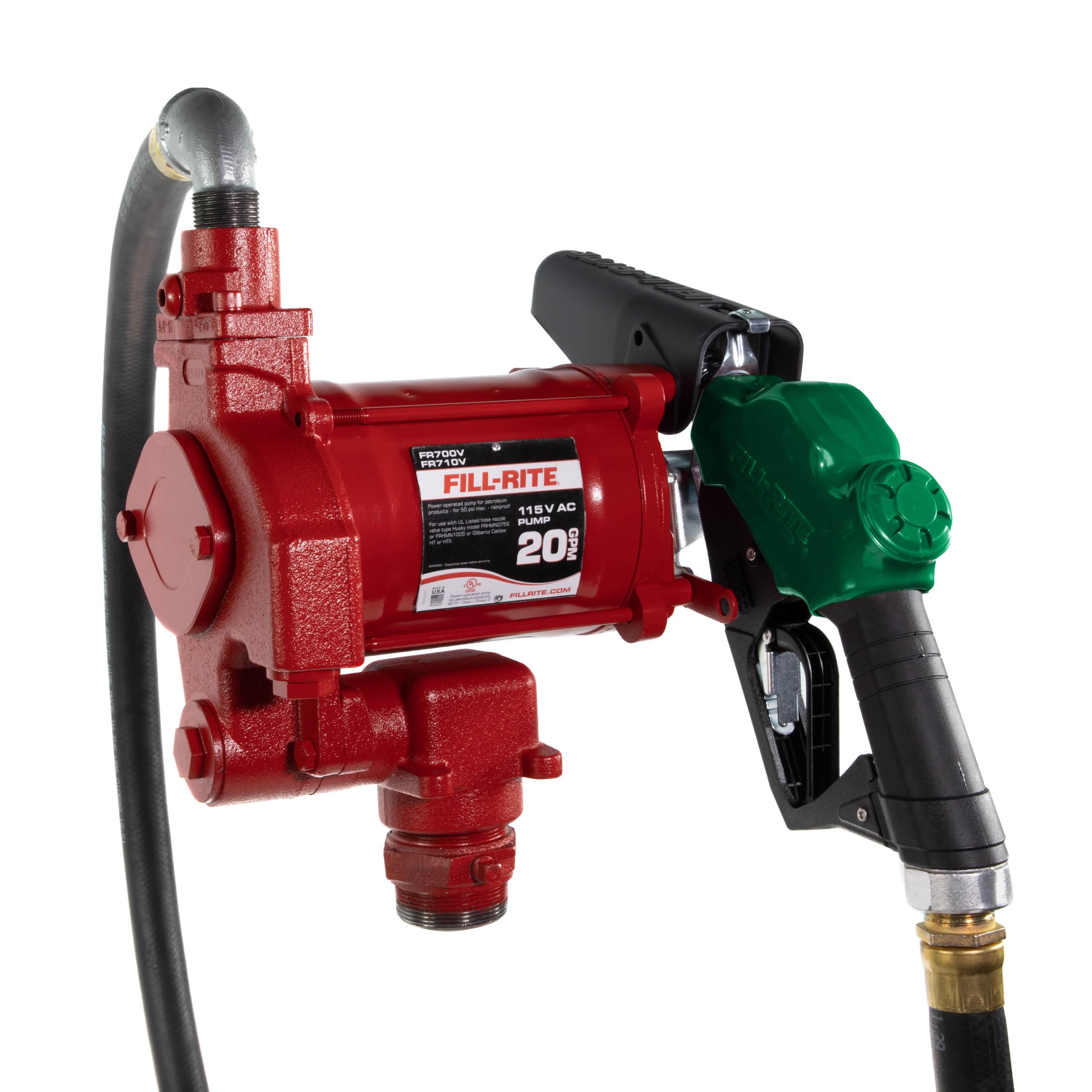 Fill-Rite FR710VB 115V 20 GPM Fuel Transfer Pump with Discharge Hose &amp; Automatic Nozzle, Red | Gasoline, Diesel, Kerosene, Ethanol Blends, Methanol Blends &amp; Biodiesel up to B20