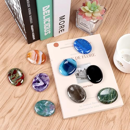 Miniatura 7 de Artistone Piedra de cristal de ágata azul de 2.0 pulgadas, piedras preciosas de chakra de bolsillo de palma pulido para ansiedad, estrés, regalo de