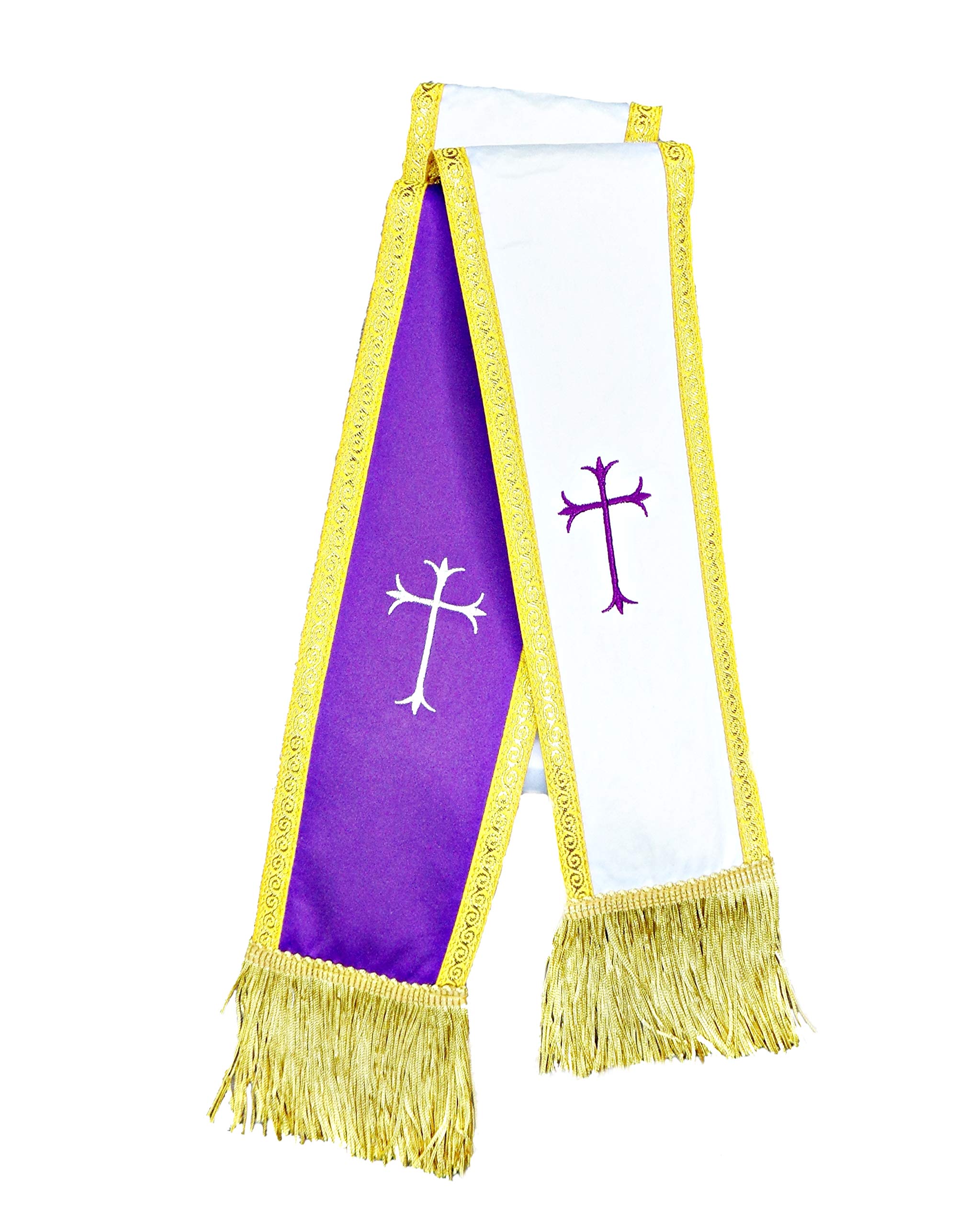 Trinity Church Supply 100% Polyester Reversible Clergy Stole with Cross Embroidery for Confessional Visitation