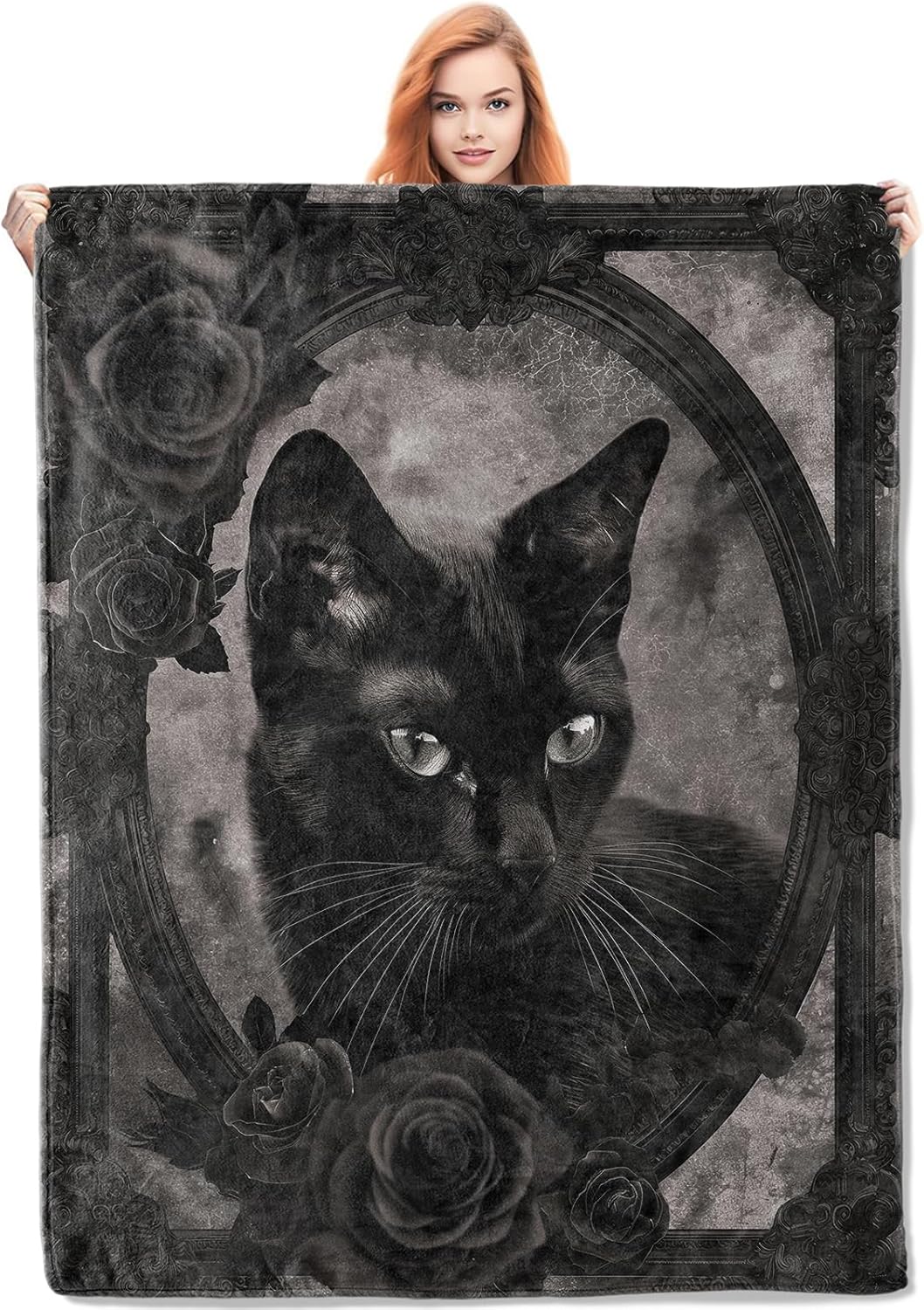 Gothic Cat Blanket, 50"x60" Black Cat Fleece Throw for Kids & Adults, Ultra-Soft and Warm Home Decor Blanket