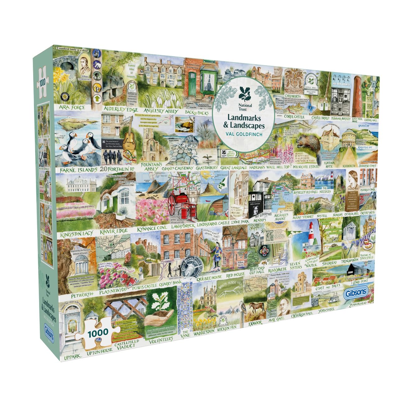 Gibsons National Trust Landmarks & Landscapes 1000 Piece Jigsaw Puzzle for Adults – Mix of British Landscapes, Landmarks & Nature Artwork by Val Goldfinch – Sustainably Made in the UK/EU – Great Gift — image 1