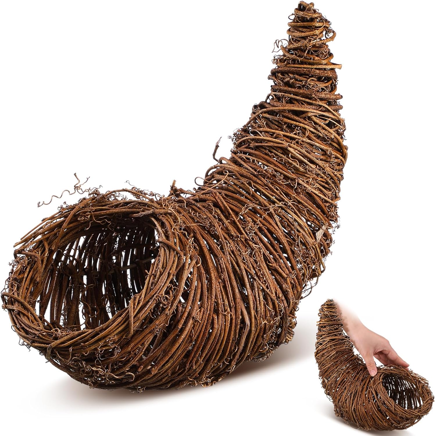 Dandat Thanksgiving Cornucopia Basket 12'' Thanksgiving Horn of Plenty Fall Harvest Table Decorative Fruit Snack Basket for Fall Table Centerpieces Party Decorations, 12 x 11.5 x 6 Inch