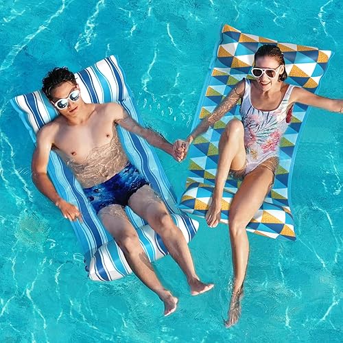 Miniatura 7 de Jasonwell Hamaca de agua para piscina, flotadores inflables de tela 4 en 1 (silla de montar, tumbonas flotantes), tumbonas flotantes para piscina,