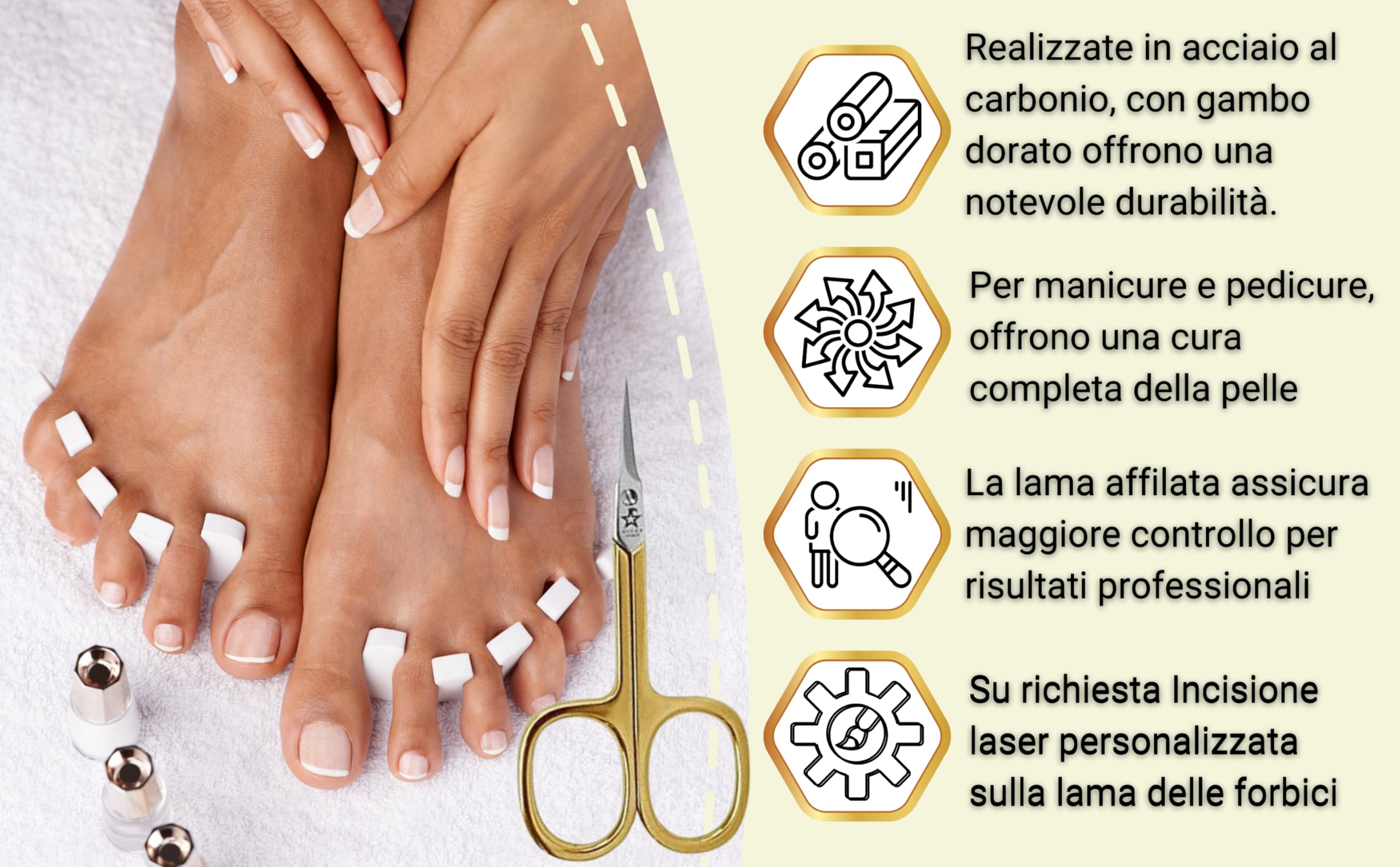 Gifaz Forbici per Pelle in Acciaio al Carbonio Nichelato Gambo Dorato Made in Italy 9 cm Lame Curve per Manicure e Pedicure