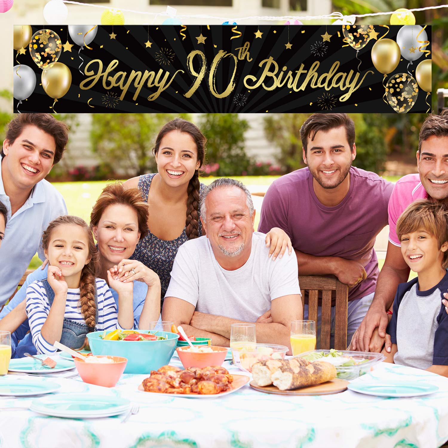 Happy 90th Birthday Banner for Men Women Sign Black Gold Glitter 90 Years  Old Birthday Party Decorations Supplies Anniversary Celebration Backdrop