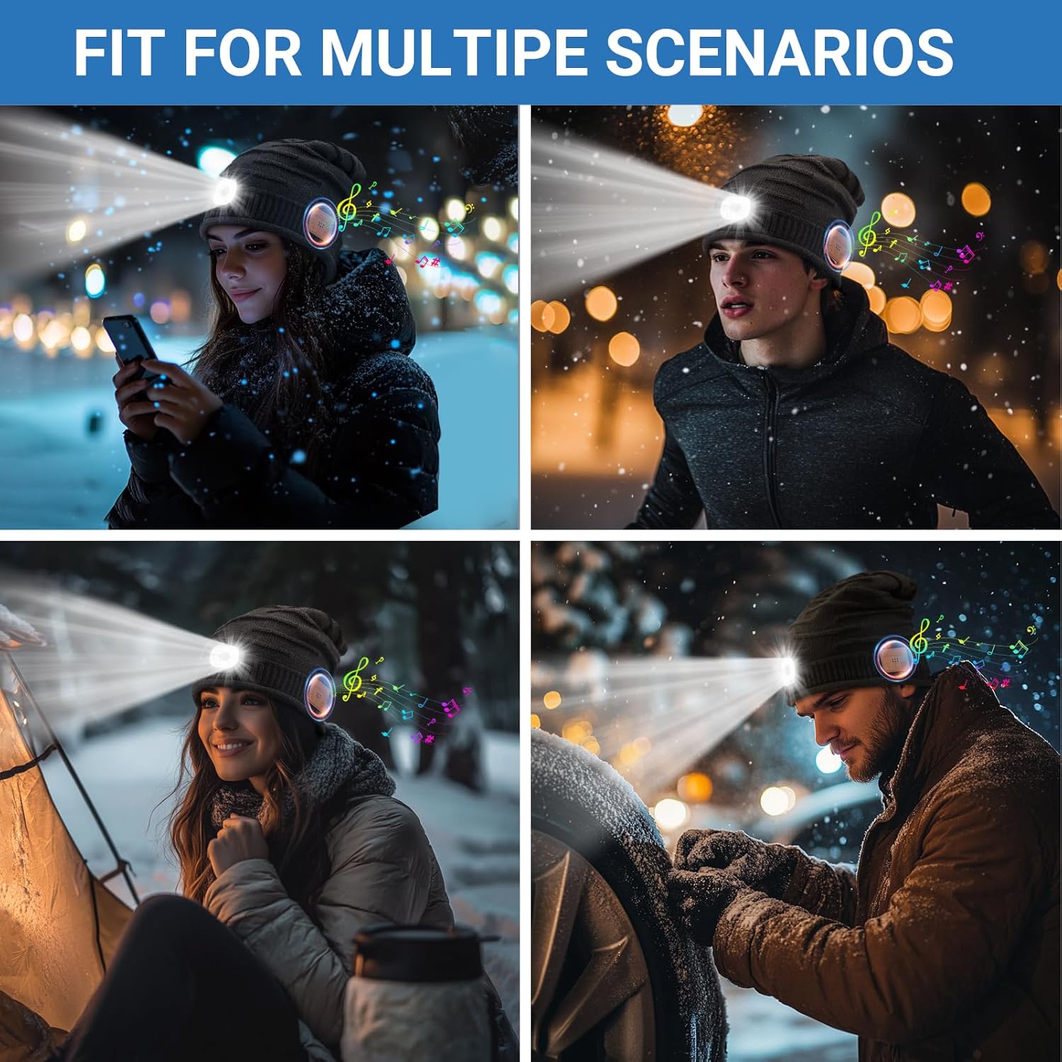 Rotibox Bluetooth Beanie Hat with Light, Music Knit Hat with Headphones for Outdoor Sports,Gifts for Birthday, Christmas, Mens Stocking Stuffers for Men, Women, Teens - Image 4