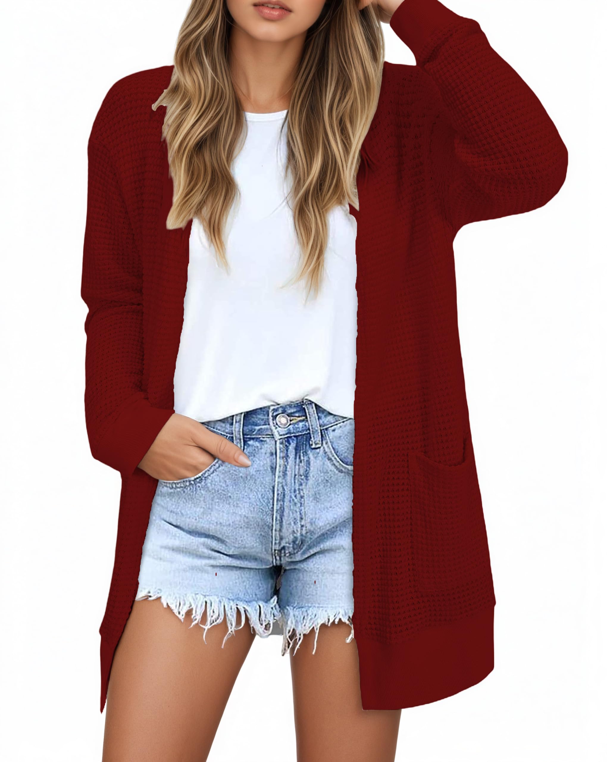 GLEENOD Pullover Damen V-Ausschnitt Langarm Strickpullover B